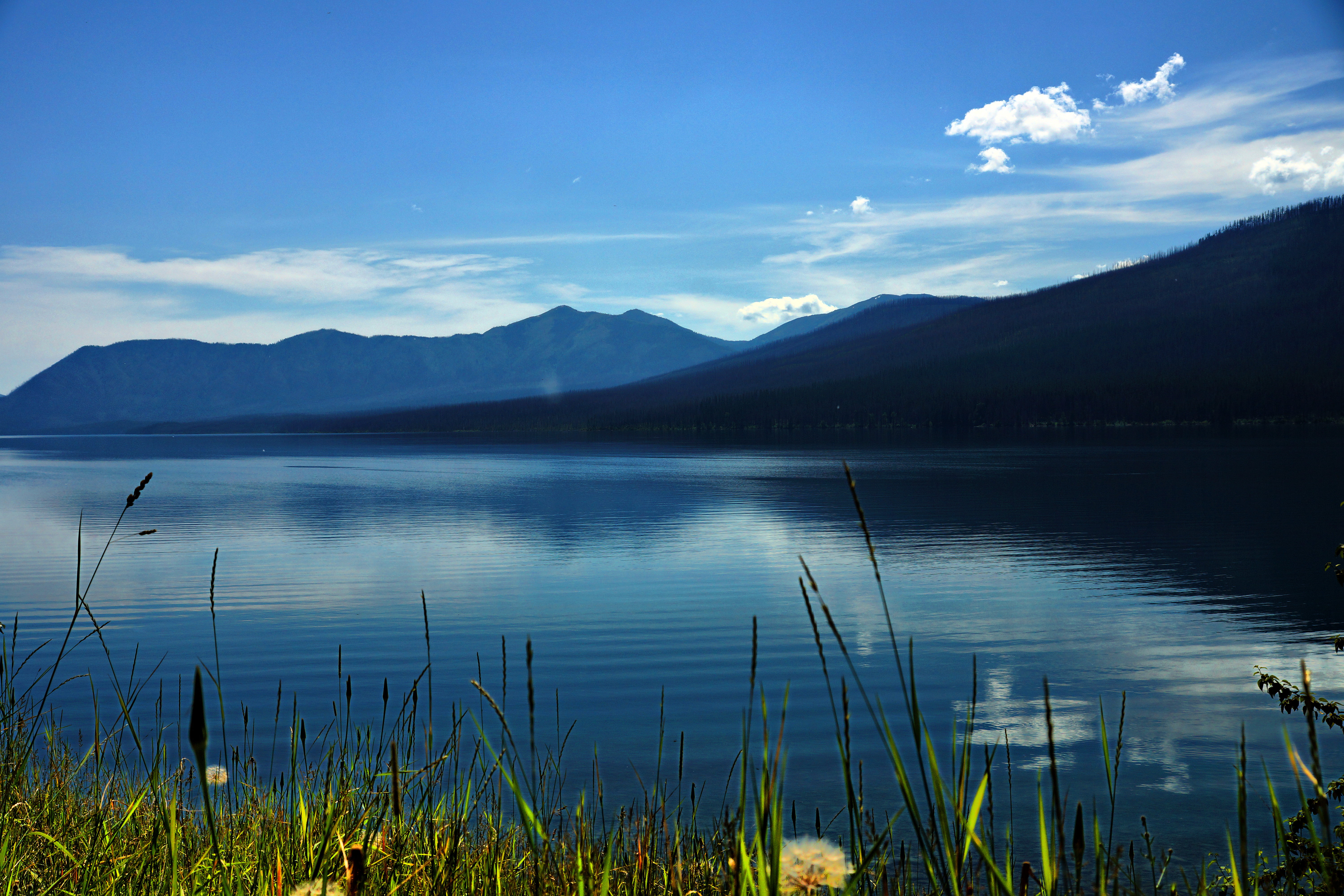 mountain Range, blue, sony, montana, 5K, lake, nature, usa, beauty In Nature, silhouette, lake mcdonald, scenics, a77, outdoors, mcdonald, hdr, sky, water, HD Wallpaper