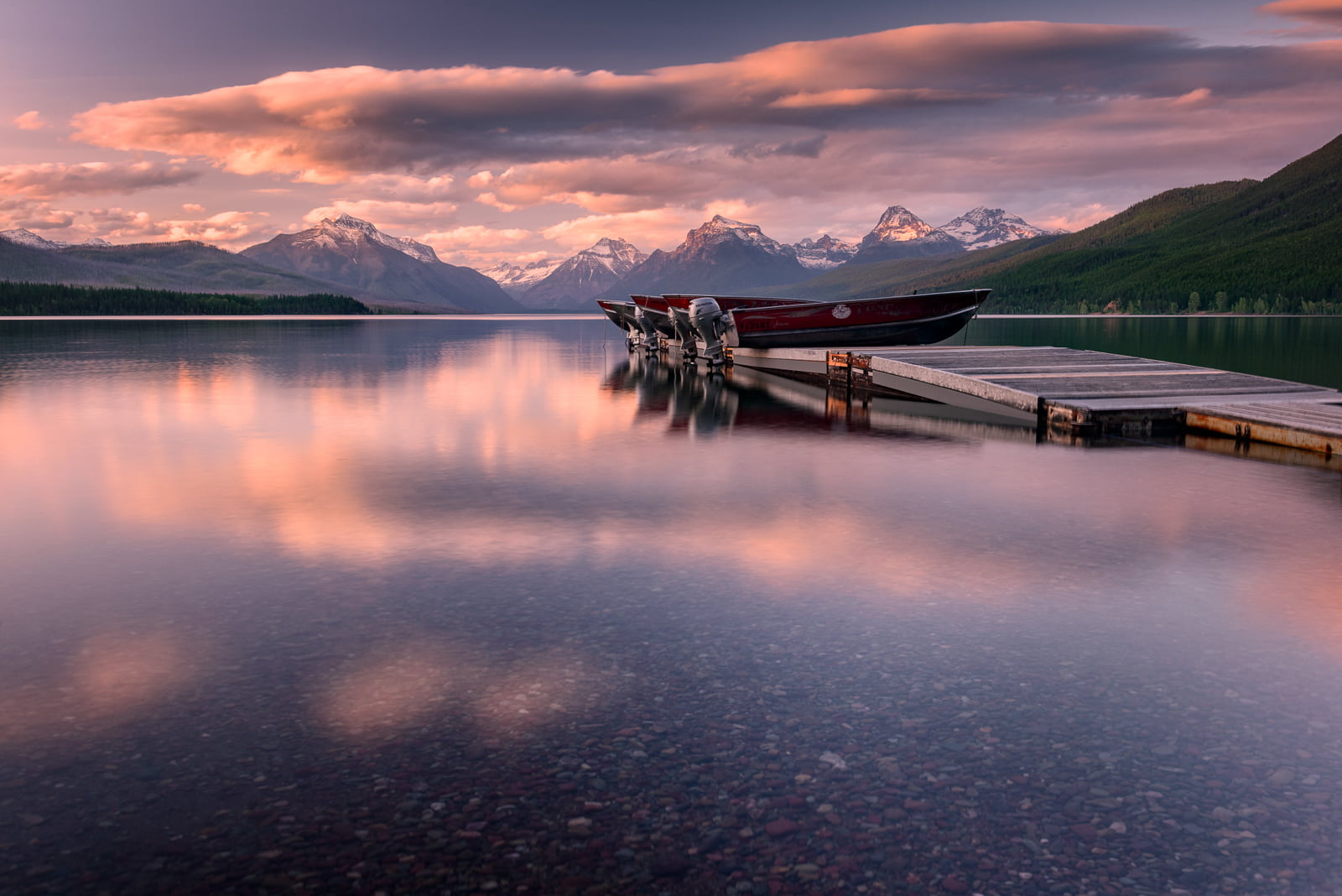 720P, USA, dunset, Glacier National Park, Clouds, lake, Sunsets, West Glacier, mountain, water, nature, parked, Reflections, mcdonald, scenics, sunset, HD Wallpaper