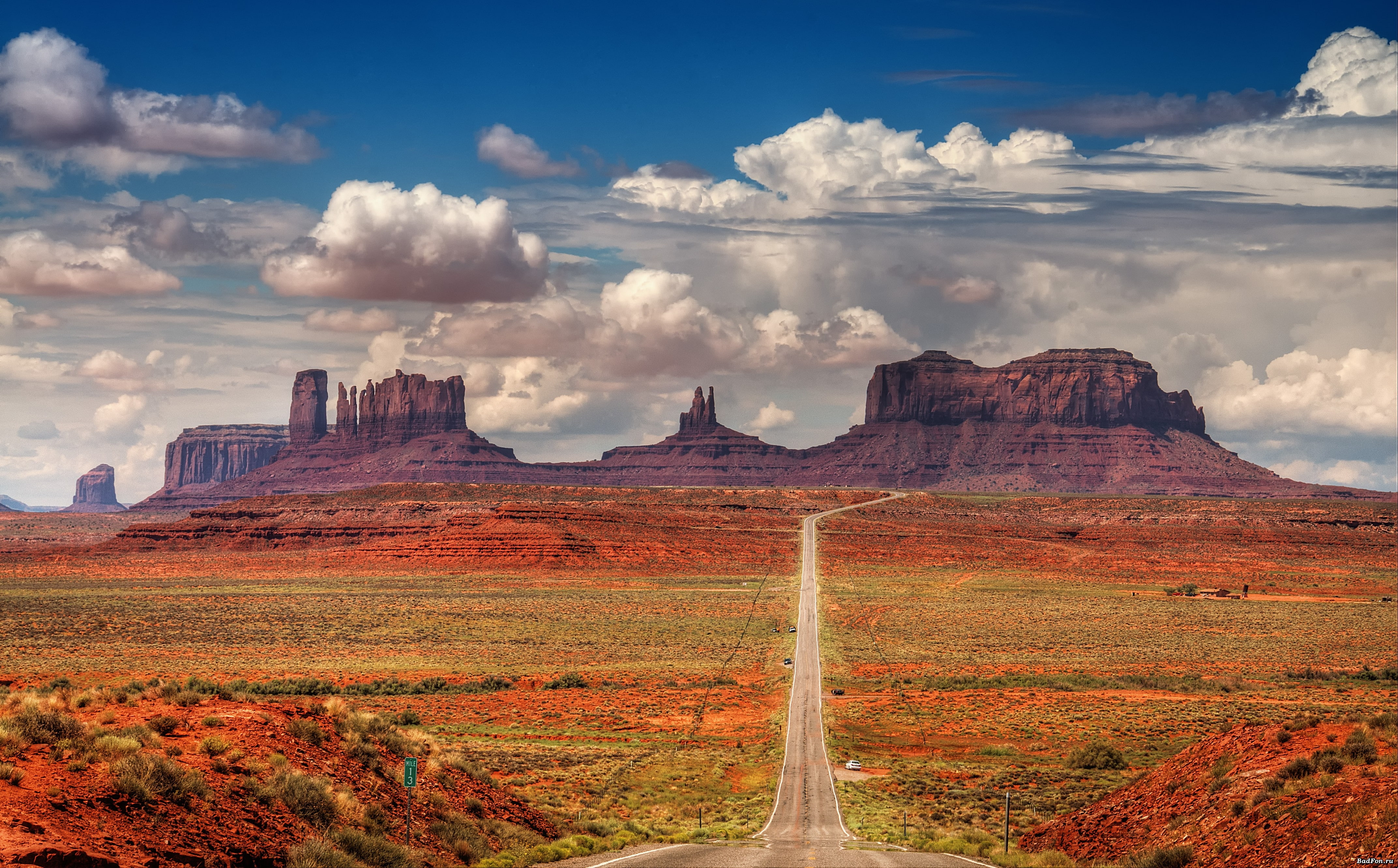desert, r, south, arizona, clouds, yellow, orange, architecture, hd, art, 4K, Green, usa, highway, country, mountains, nature, Blue, red, cars, monuments, HD Wallpaper
