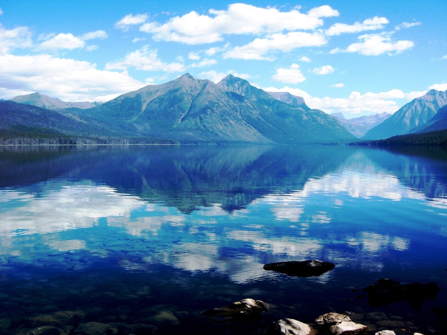 snowcapped mountain, no people, cold temperature, Nature, 720P, water, Lake McDonald, outdoors, day, Landscape, idyllic, Earth, beauty in nature, cloud - sky, HD Wallpaper
