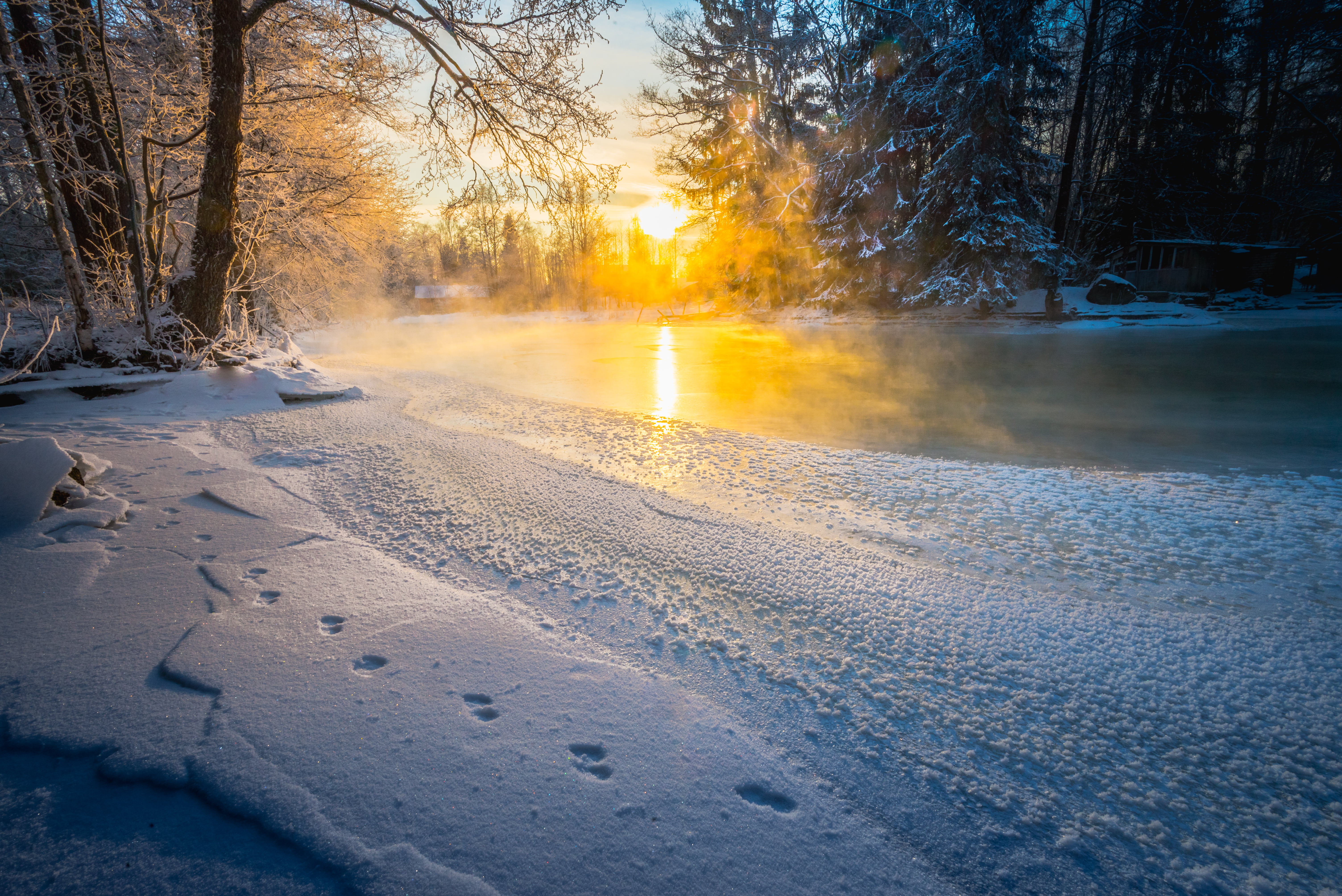 near, road, hdr, season, 5K, snow, photography, footprint, nature, terrain, frozen, finland, River, frost, langinkoski, snowy, tree, winter, Icy, landscape, HD Wallpaper