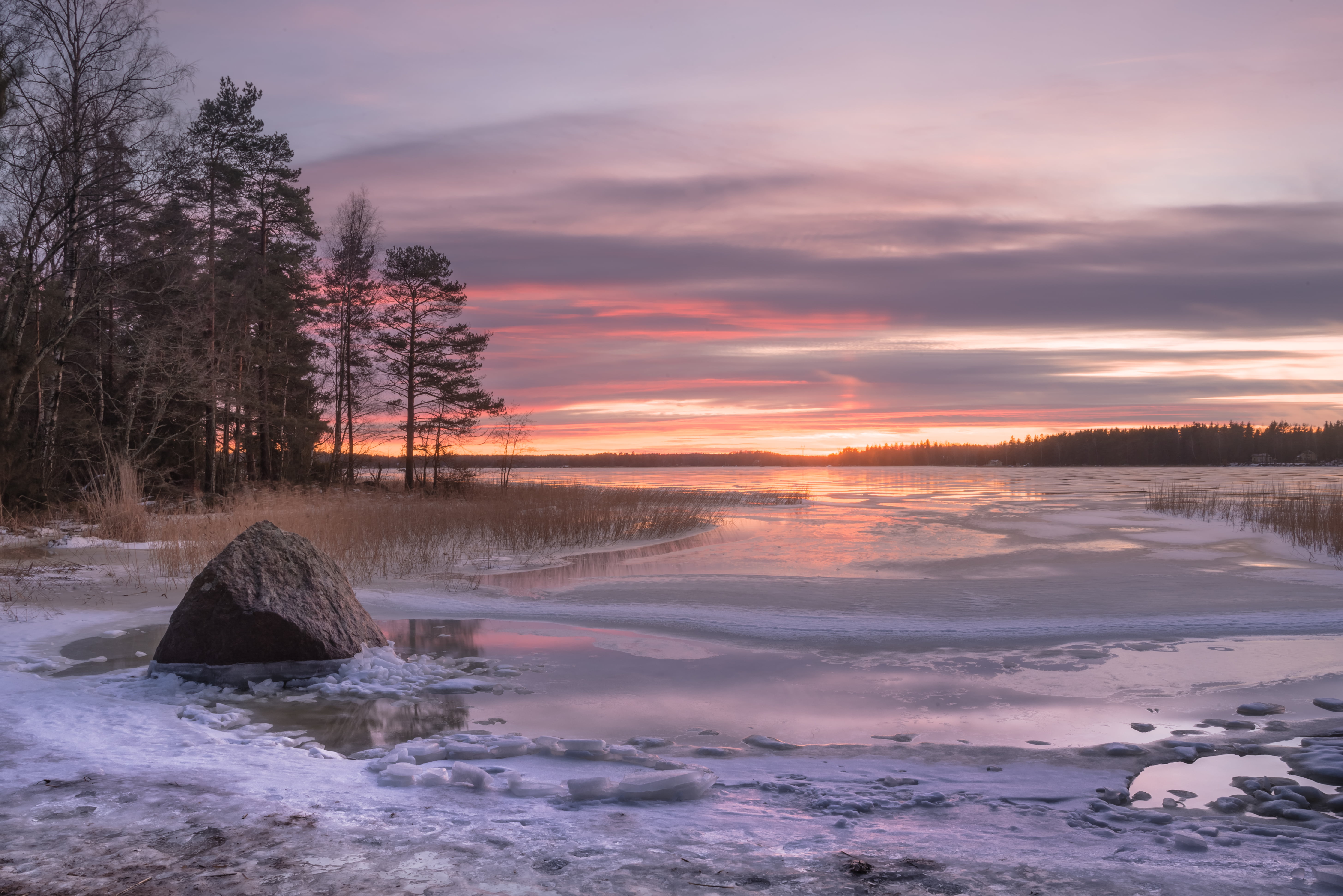 Sunny beach, 5K, covering, nature, ice, body of water, water, sunset  beach, scenics, body, snow, beauty In Nature, sky, landscape, finland, forest, sunset, HD Wallpaper