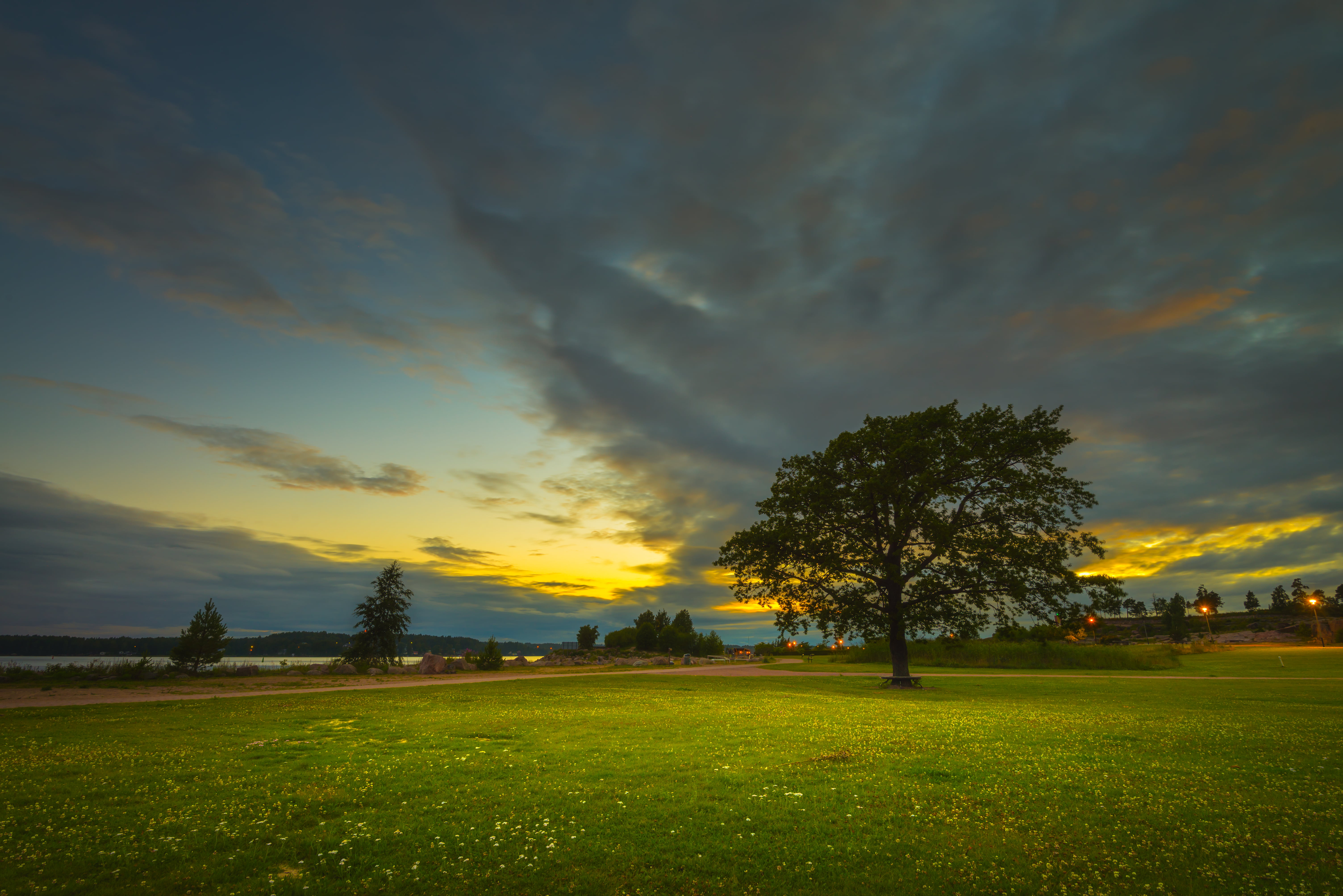 cloud - Sky, Katariina, seaside, grass, green  grass, 5K, standing, finland, evening, kotka, landscape, nature, green grass, dusk, Sunset, green, park, HD Wallpaper