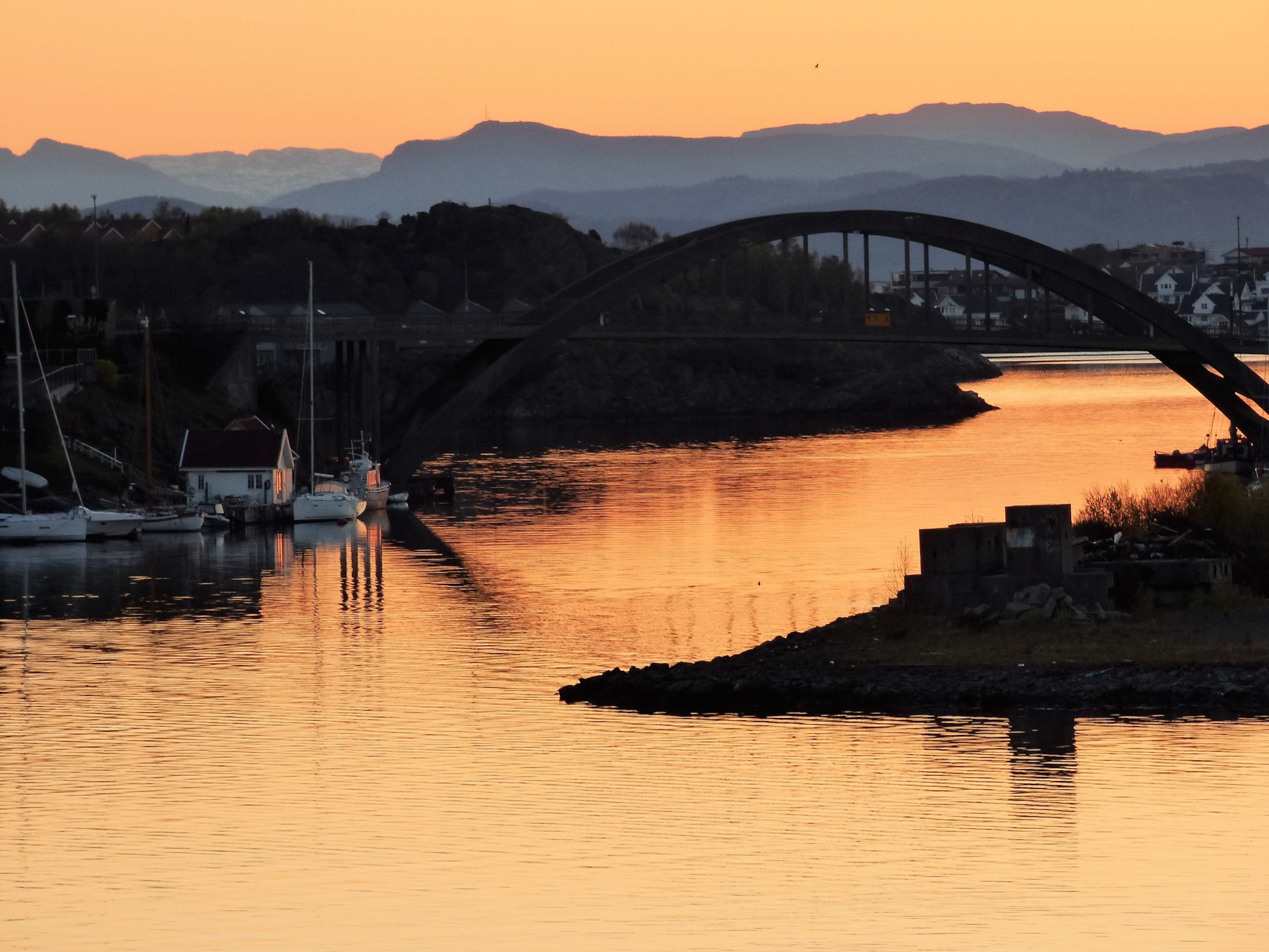 sunset, beauty in nature, sky, arch, port, outdoors, connection, waterfront, architecture, nature, built structure, bridge - man made structure, water, HD Wallpaper