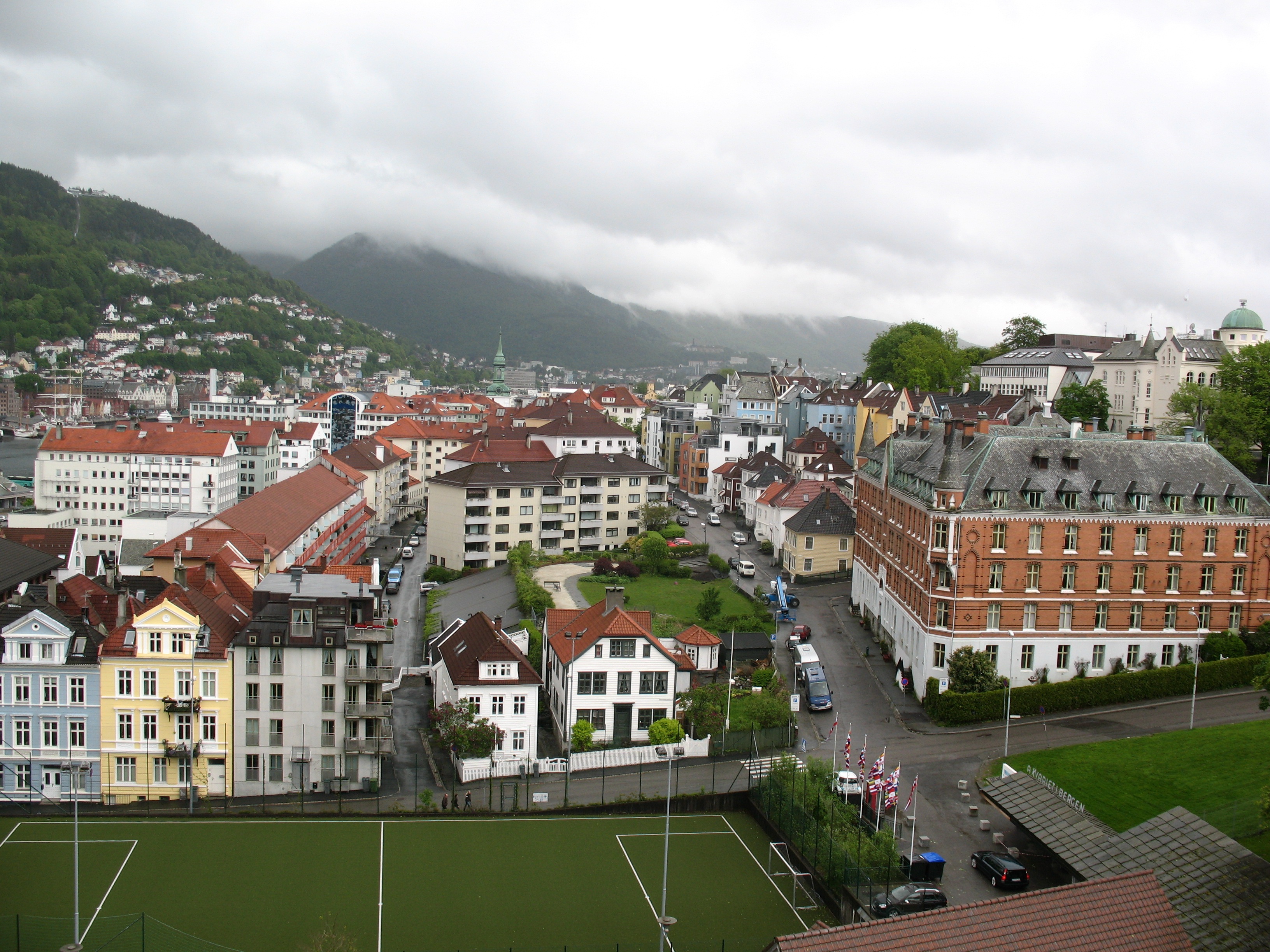 building, city, norway, nature, residential district, cloud - sky, plant, house, roof, townscape, building exterior, transportation, no people, 2K, soccer field, HD Wallpaper