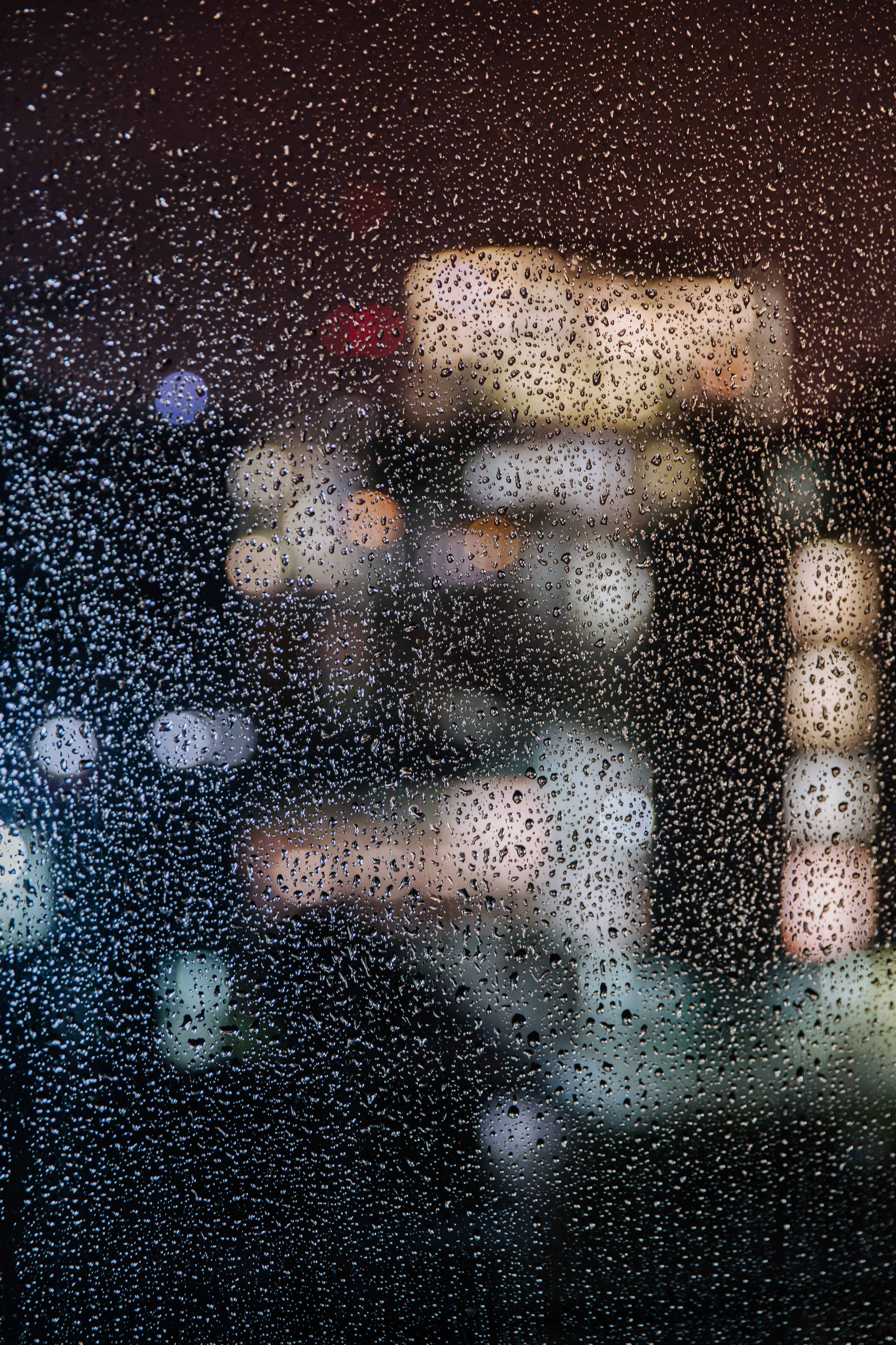 glass, full frame, light, lights, colour, glass - material, rainy season, transparent, city, 5K, window, no people, photography, backgrounds, wet, water, Phone HD Wallpaper