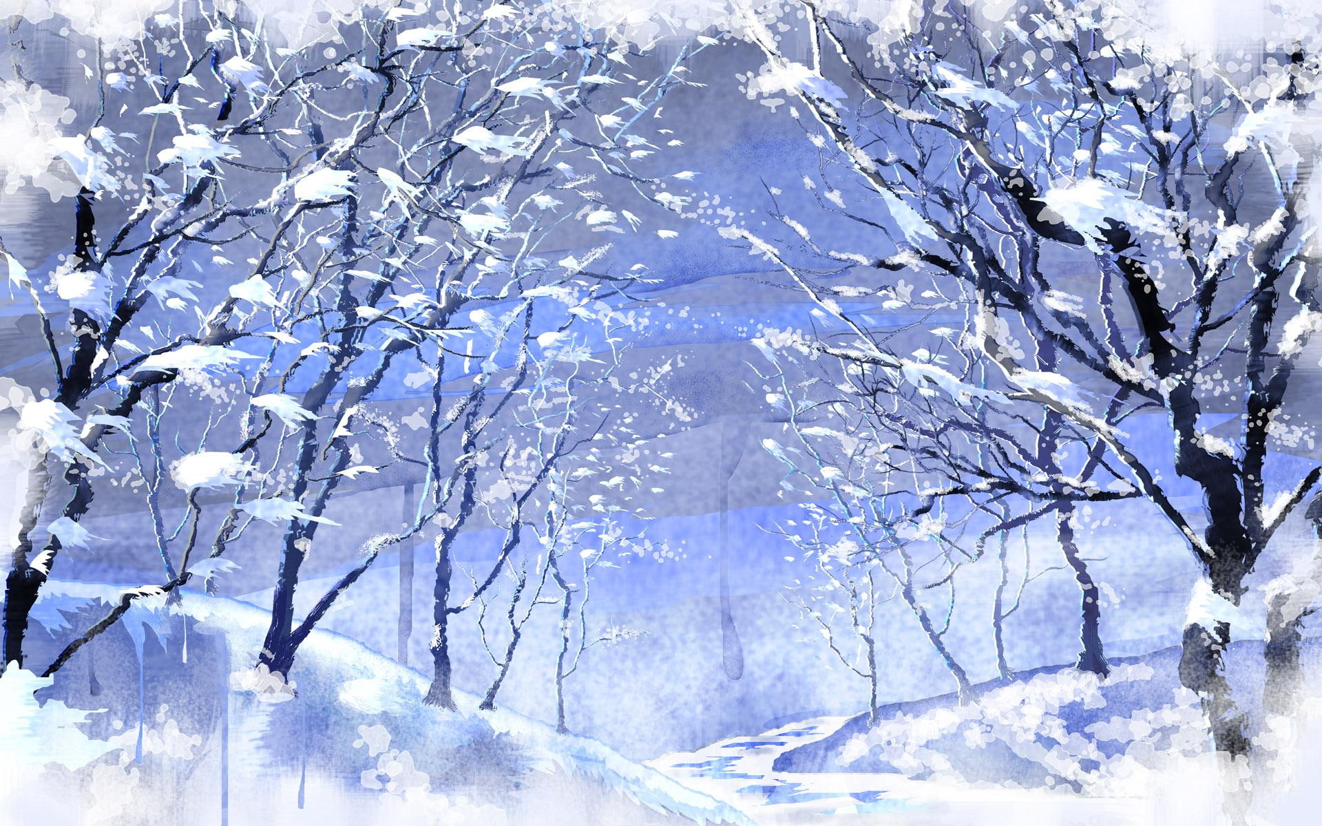 1080P, day, snow, snowy, winter, 3d and abstract, cold, trees, HD Wallpaper