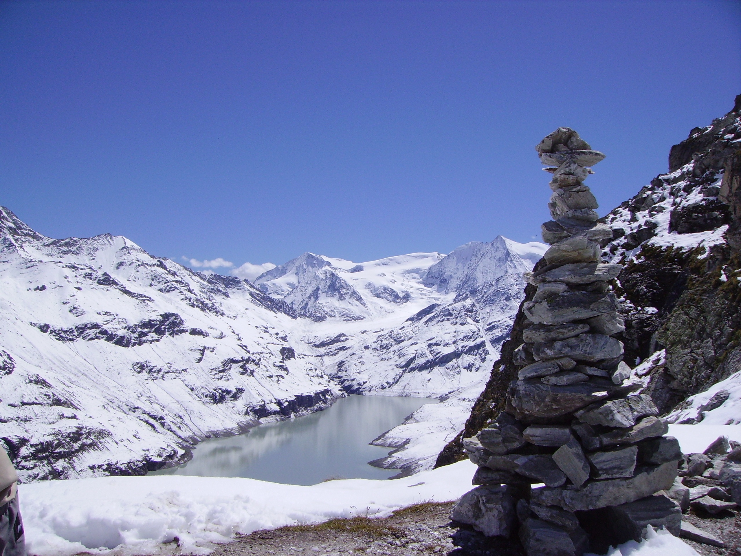 lake, mountain peak, beauty in nature, day, sky, copy space, no people, non-urban scene, mountain range, blue, snowcapped mountain, tranquil scene, nature, HD Wallpaper