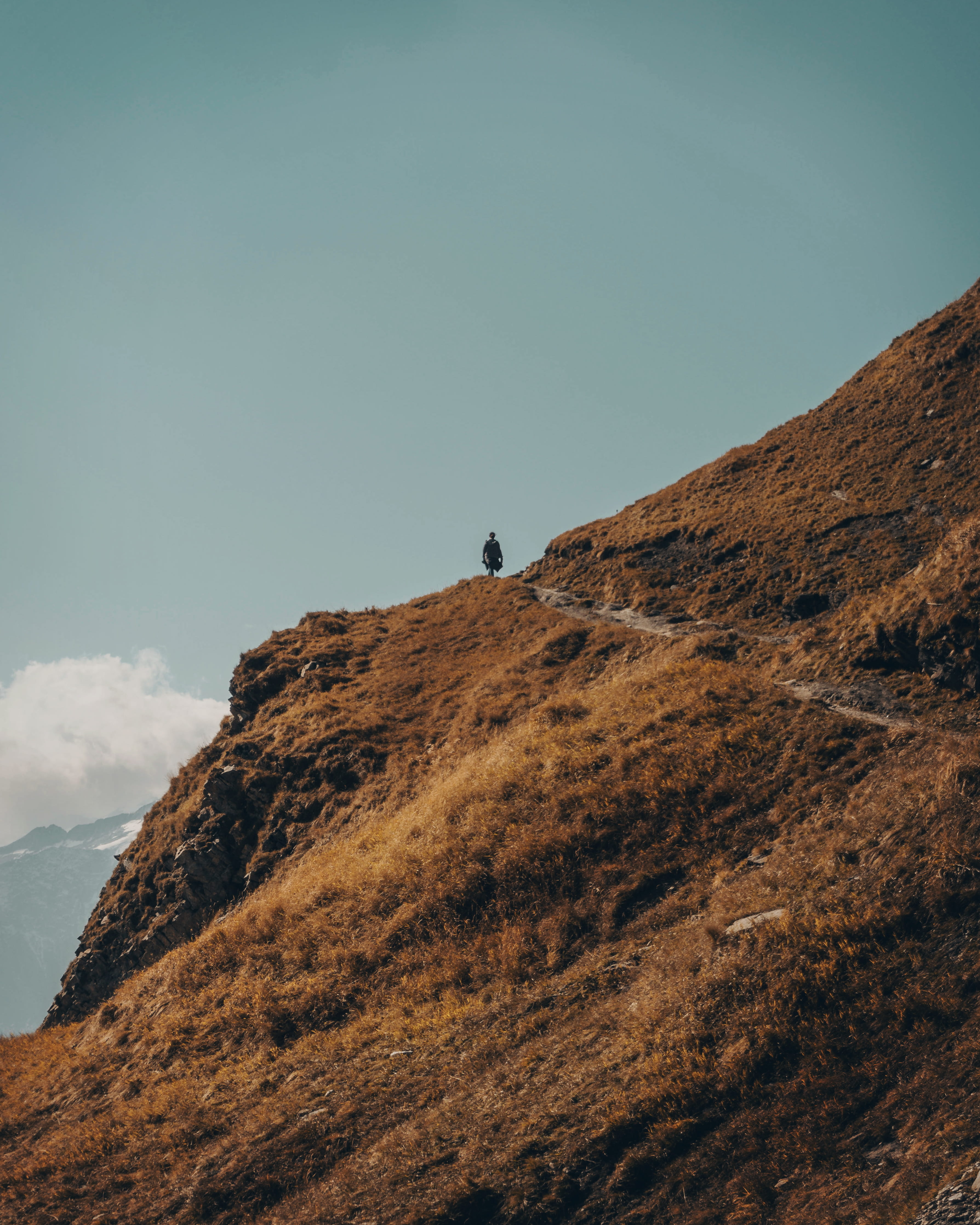 banister, brown, low angle view, hill, tranquil scene, formation, tranquility, mountain peak, promontory, bird, peak, clear sky, road, adventure, balmeregghorn, Phone HD Wallpaper