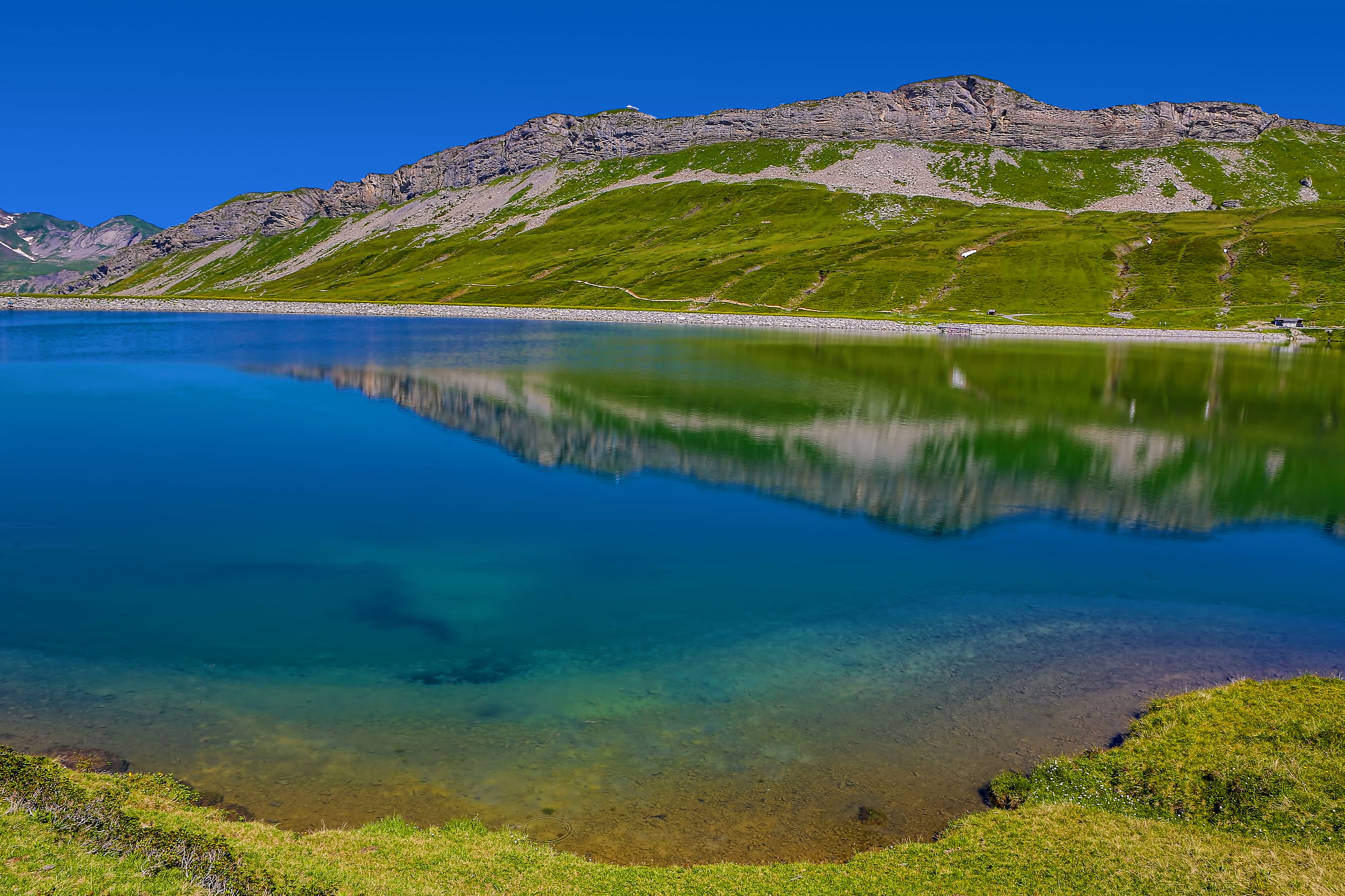 trnsparent, water, horizontal, rock, no people, 5K, nature, reflection, kerns, switzerland, sky, outdoors, spring, idyllic, grass, beauty in nature, landscape, HD Wallpaper