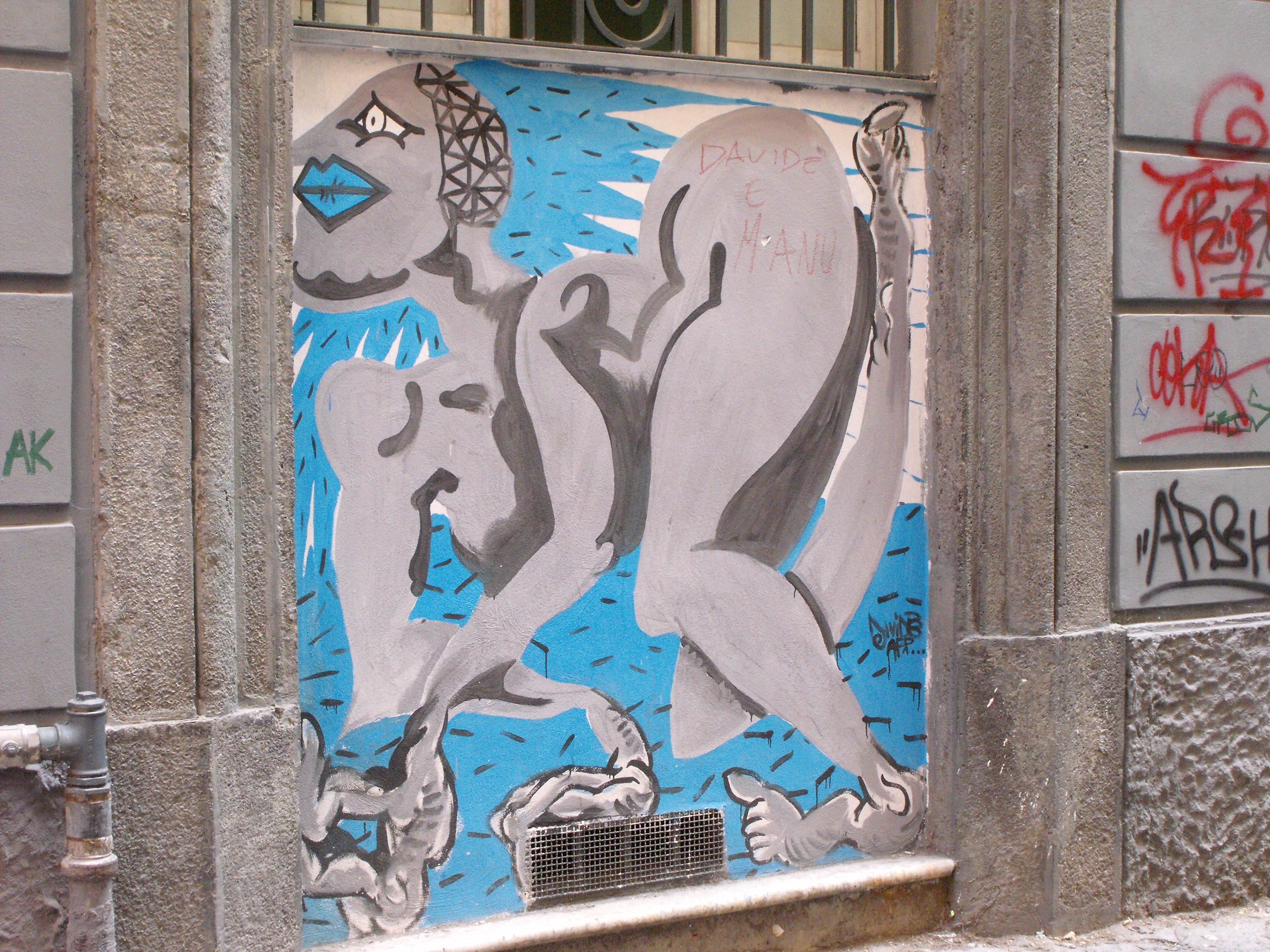 day, pattern, art and craft, paint, street art, 2K, building exterior, blue, murals, naples, text, creativity, graffiti, no people, outdoors, historical centre, HD Wallpaper