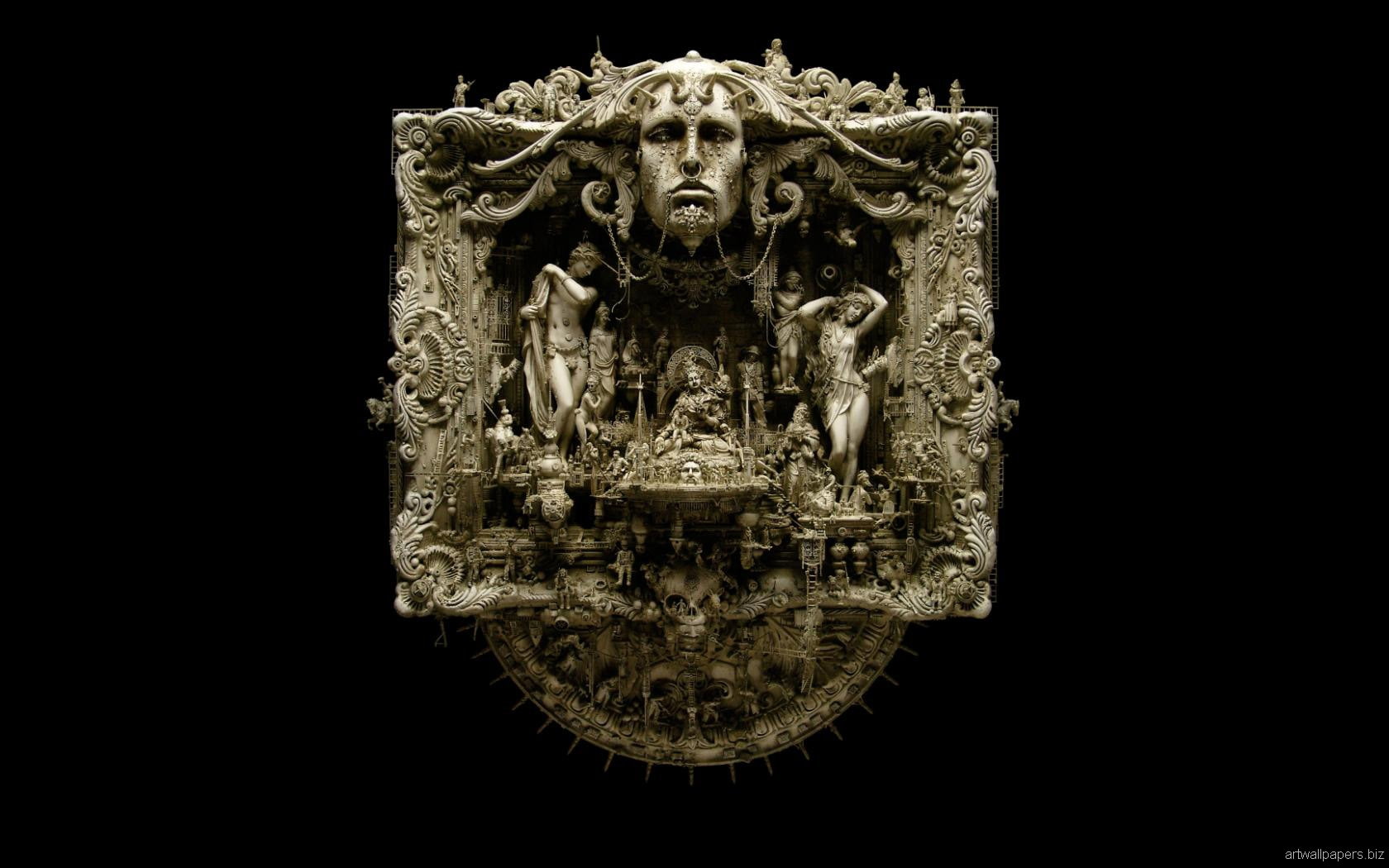 Sculptures, Kuksi, Kris, craft, mouth open, aggression, cut out, history, the past, single object, close-up, Dark, ornate, still life, representation, studio shot, HD Wallpaper