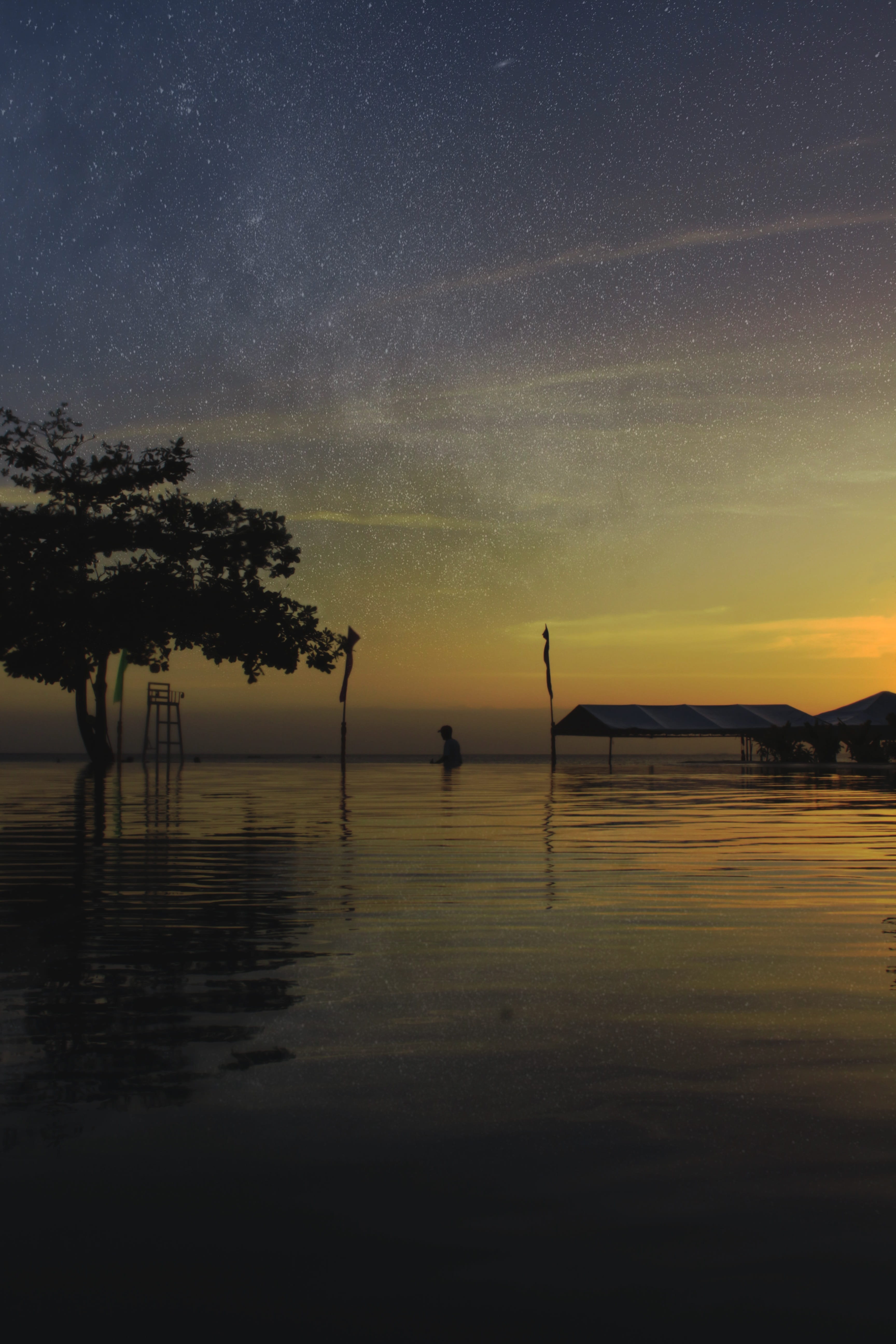 idyllic, plant, minimal, beauty in nature, man, beach, resort, lake, fantasy, stars, non-urban scene, sea, cloud - sky, sunset, horizon, philippines, relax, Phone HD Wallpaper