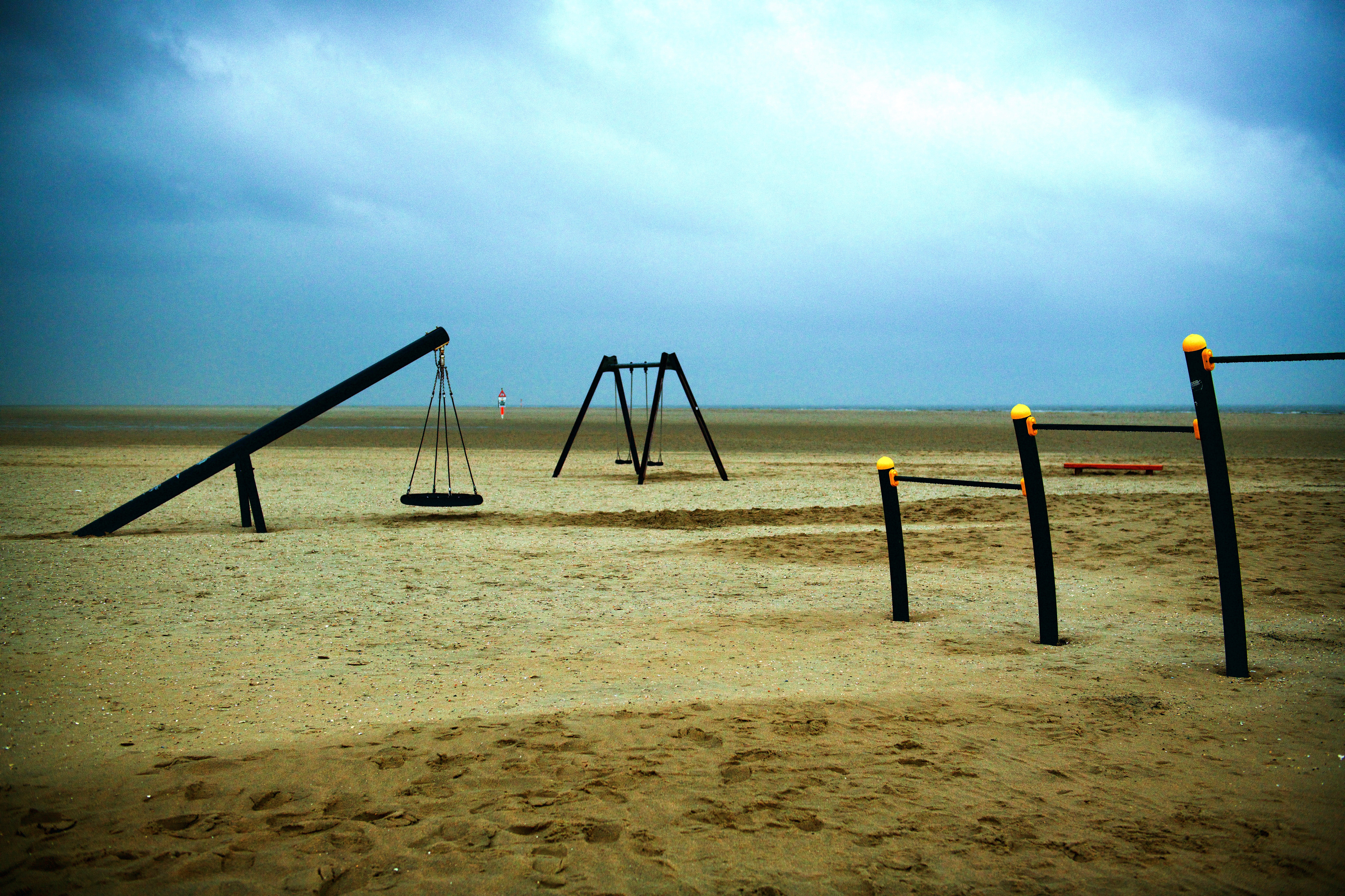 absence, swing, outdoor play equipment, northsea, beach, strand, sankt peter-ording, 8K, scenics - nature, nordsee, land, beauty in nature, day, cloud - sky, HD Wallpaper