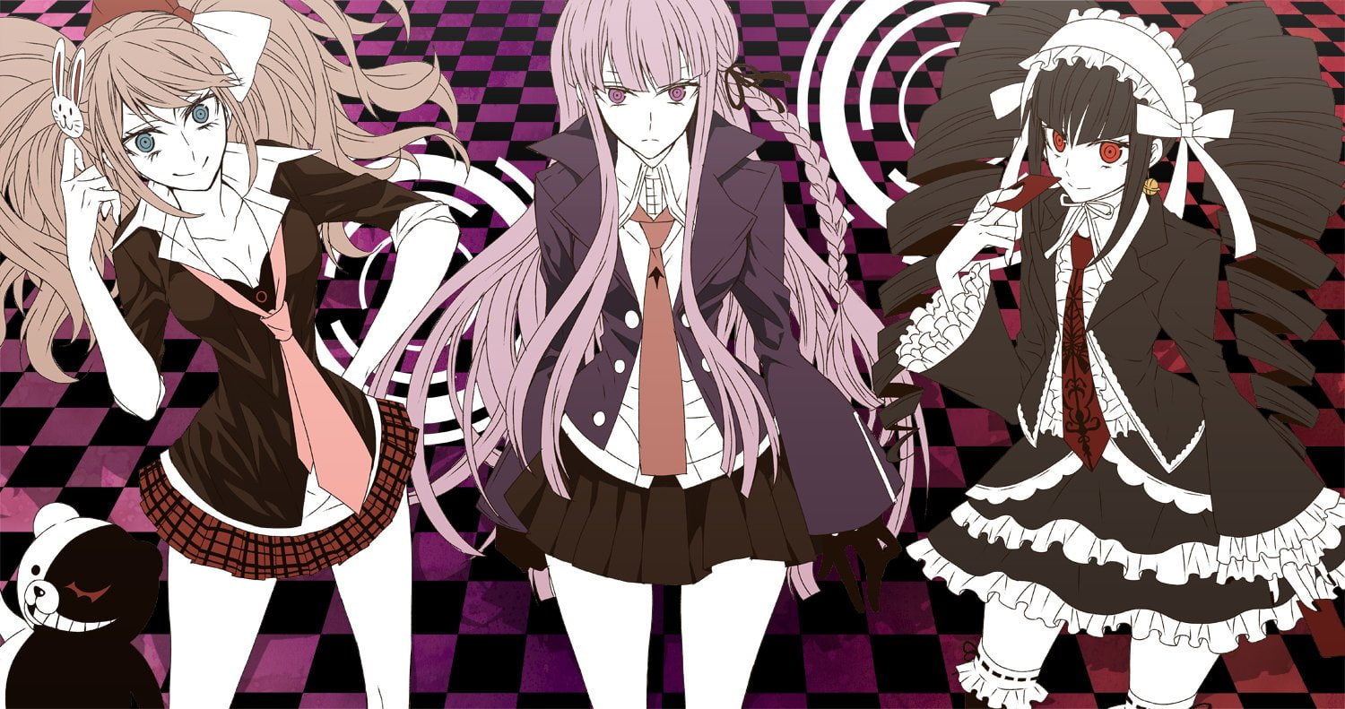 Celestia Rudenberk, Kyōko Kirigiri, Anime, Purple Hair, School Uniform, Danganronpa, 720P, Twintails, Black Hair, Junko Enoshima, HD Wallpaper