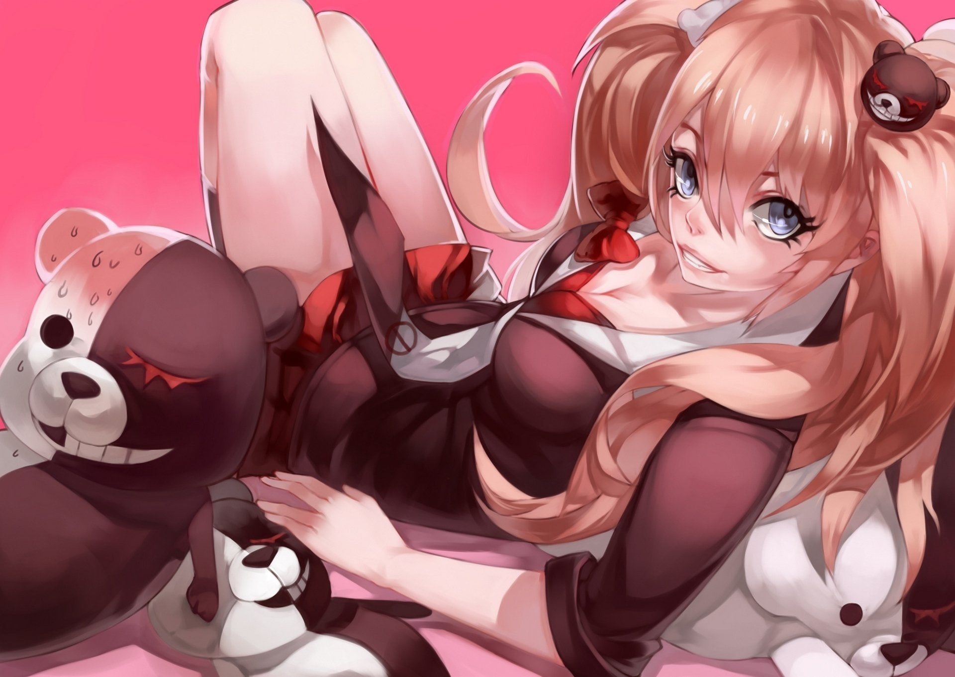 glance, 1080P, girls, series, junko, teddy, monokuma, enoshima, bear, anime, danganronpa, HD Wallpaper