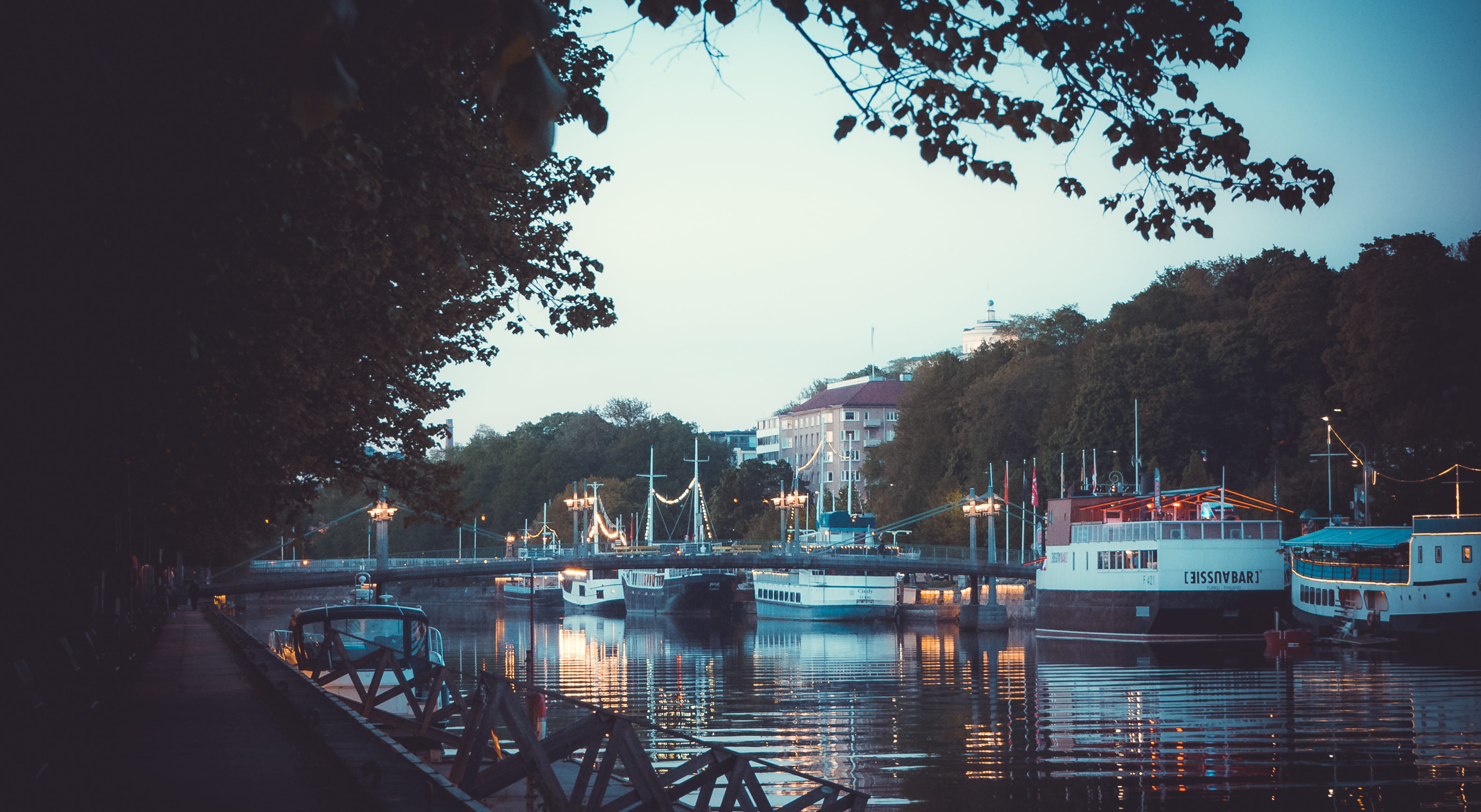 building exterior, no people, night, moored, ships, sailboat, city lights, outdoors, city, boats, clear sky, built structure, nautical vessel, bridge, river, HD Wallpaper
