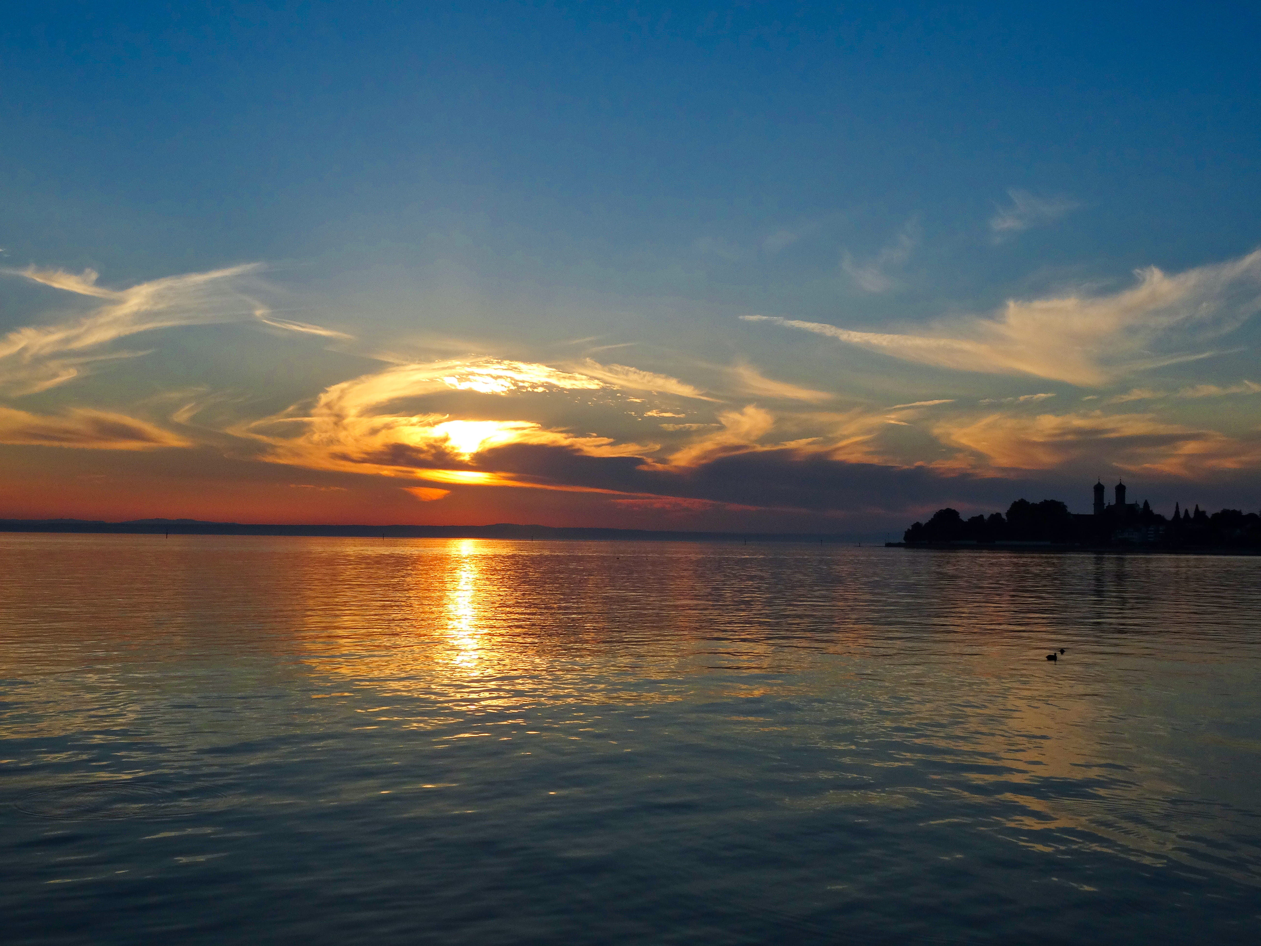 sunset, water, lake constance, friedrichshafen, germany, schloss steg, tranquil scene, constance, waterfront, orange color, tranquility, idyllic, scenics - nature, HD Wallpaper