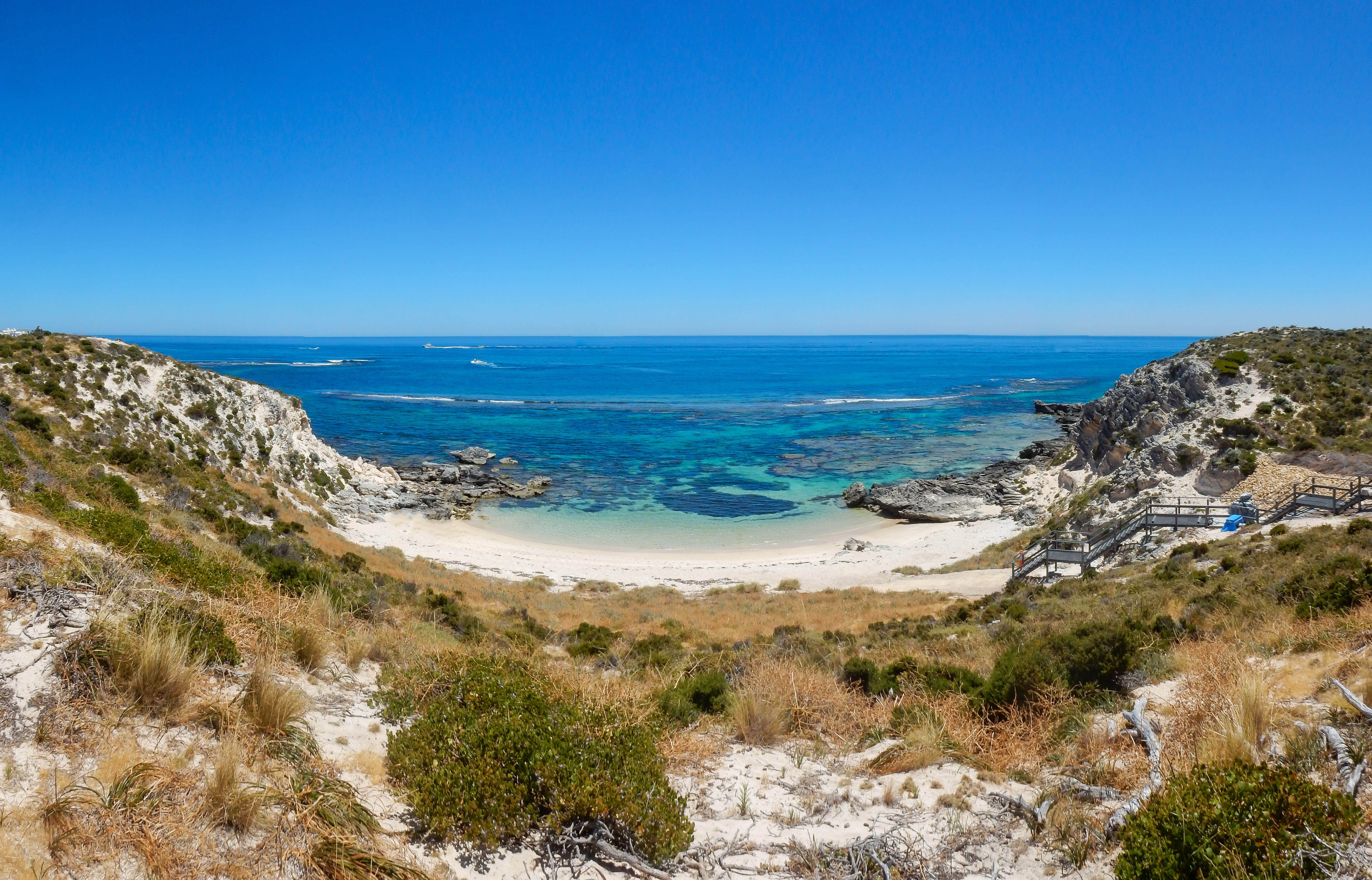 panorama, water, sea, blue, land, wa, sky, western australia, beauty in nature, coral, wooden track, tranquil scene, australia, sea bay, idyllic, scenics, HD Wallpaper