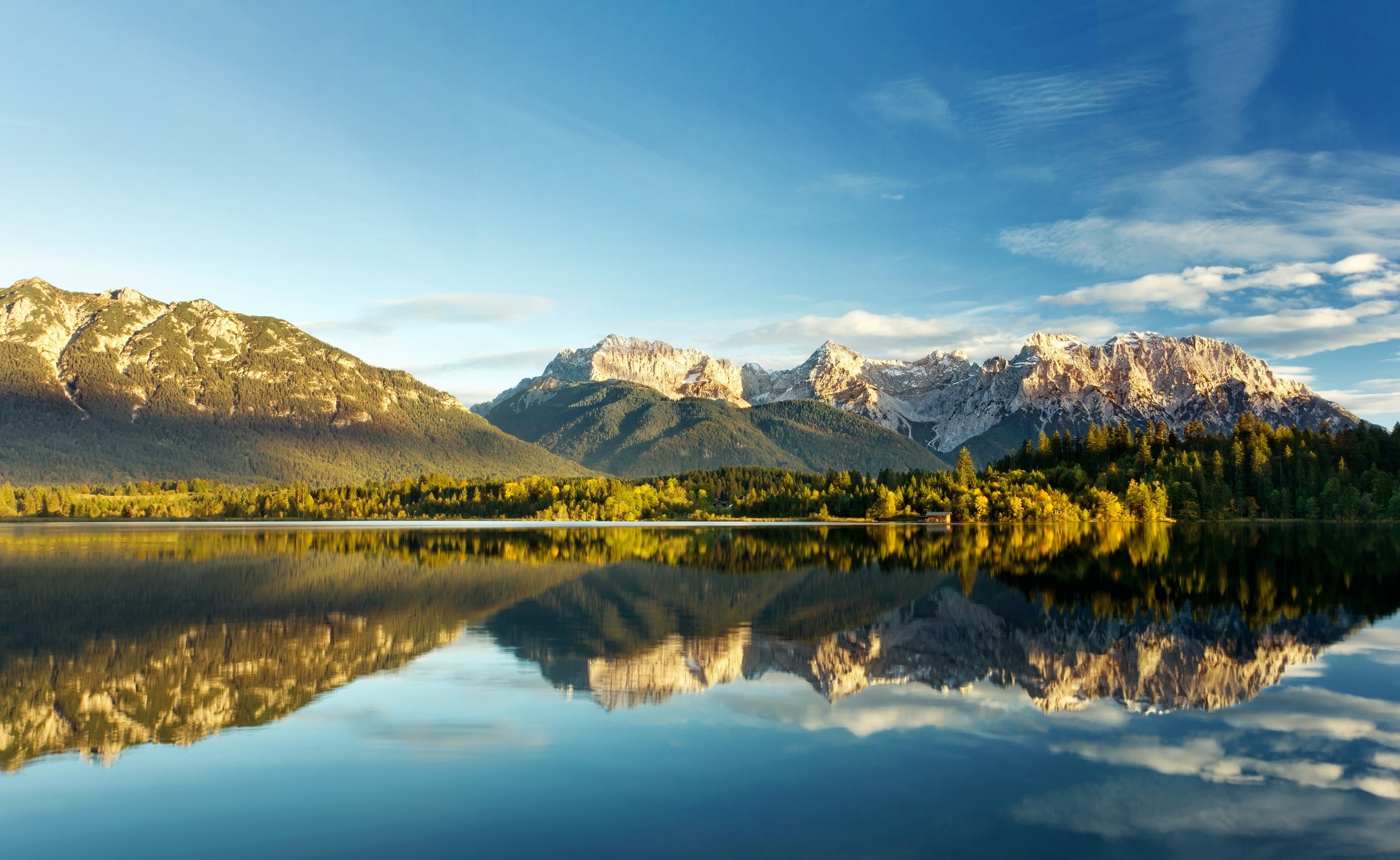 no people, mountain, Lake, non-urban scene, beauty in nature, snowcapped mountain, formation, sky, outdoors, idyllic, Lakes, day, barmsee, waterfront, 2K, HD Wallpaper