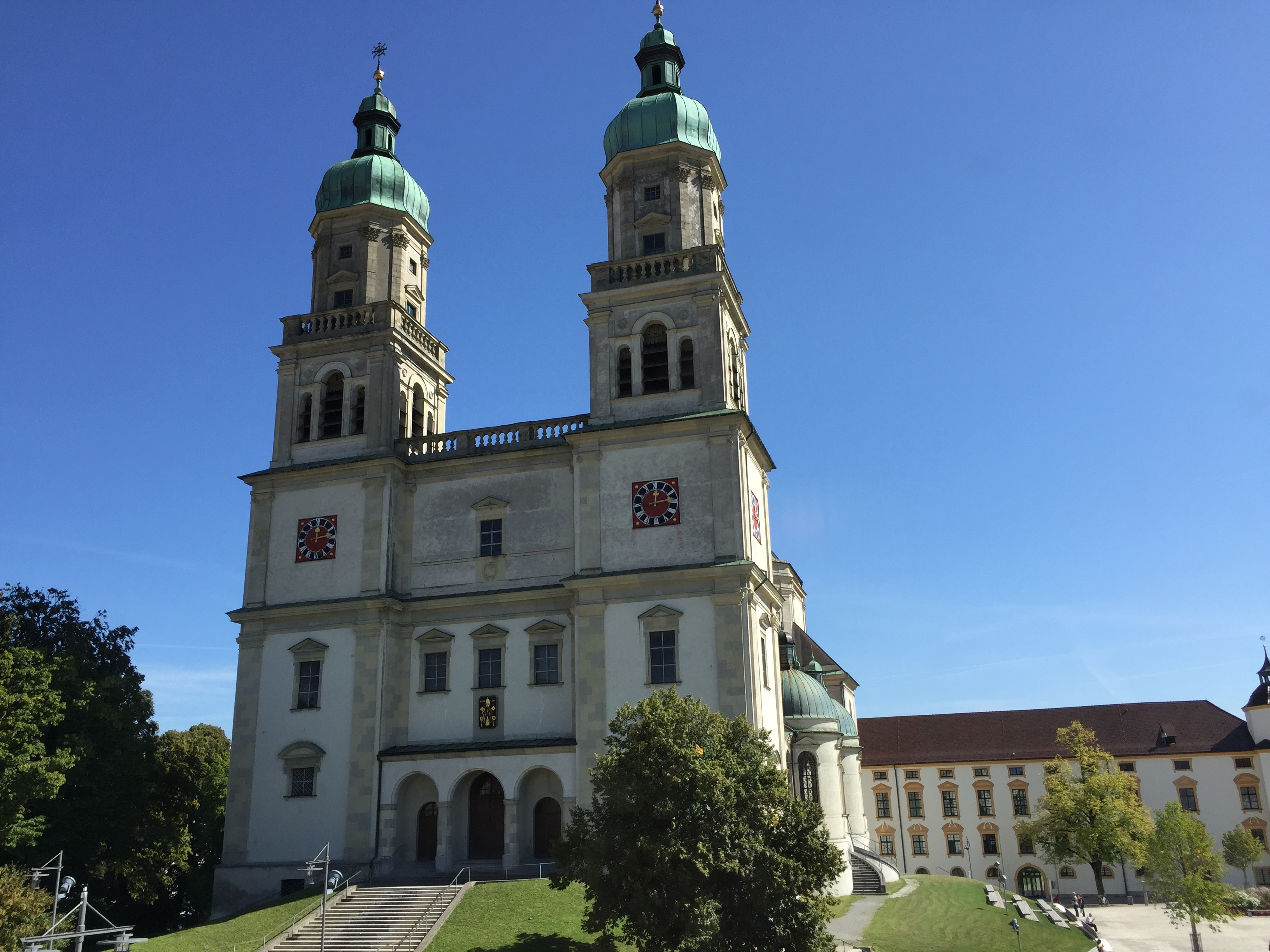germany, clear sky, nature, outdoors, building, kempten, sky, place of worship, day, basilica, clock, tree, built structure, places of interest, steeple, HD Wallpaper