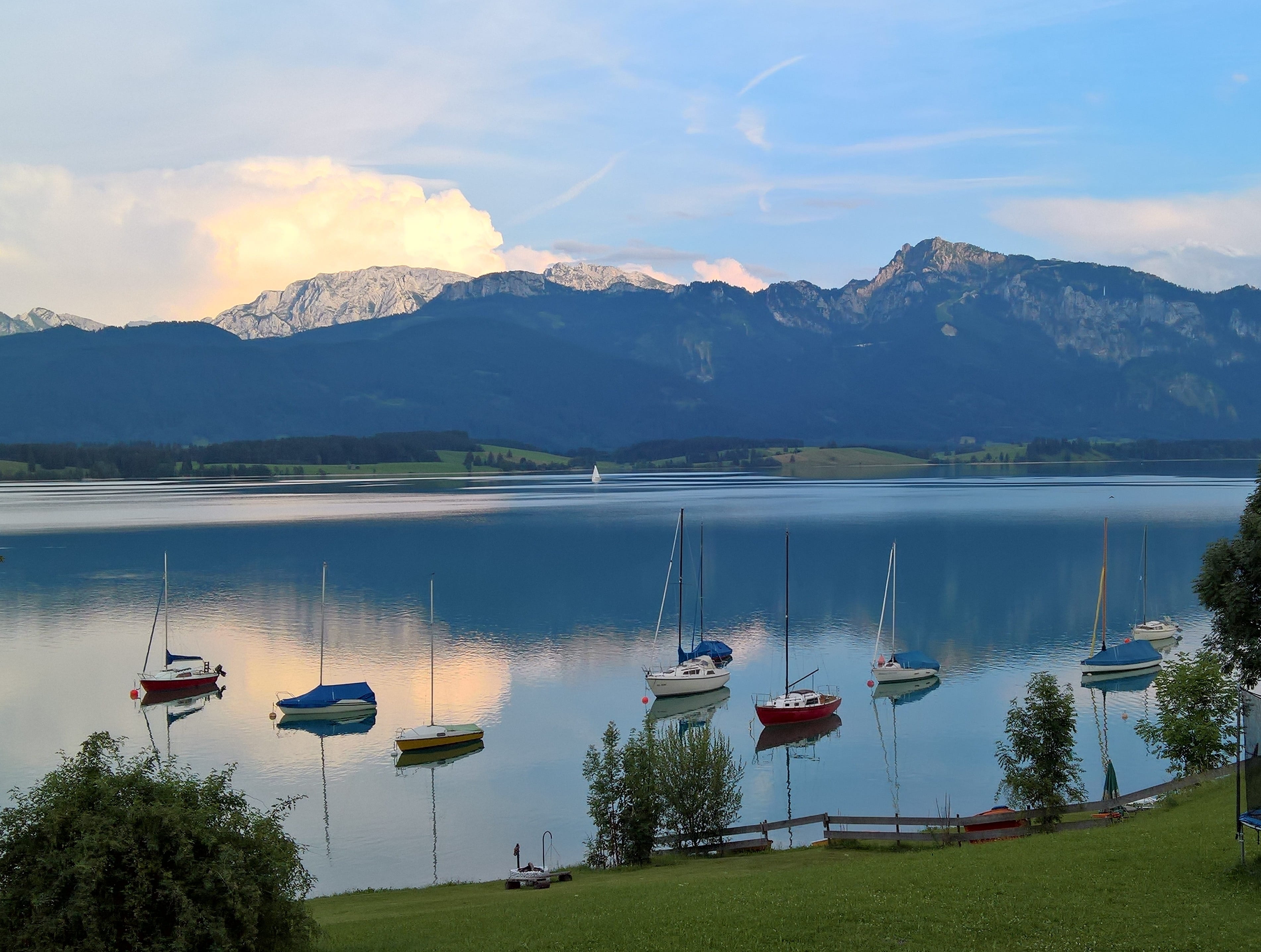 tranquil scene, tranquility, cloud - sky, nature, mode of transportation, scenics - nature, mountain, outdoors, no people, reflection, day, sailboat, sky, HD Wallpaper
