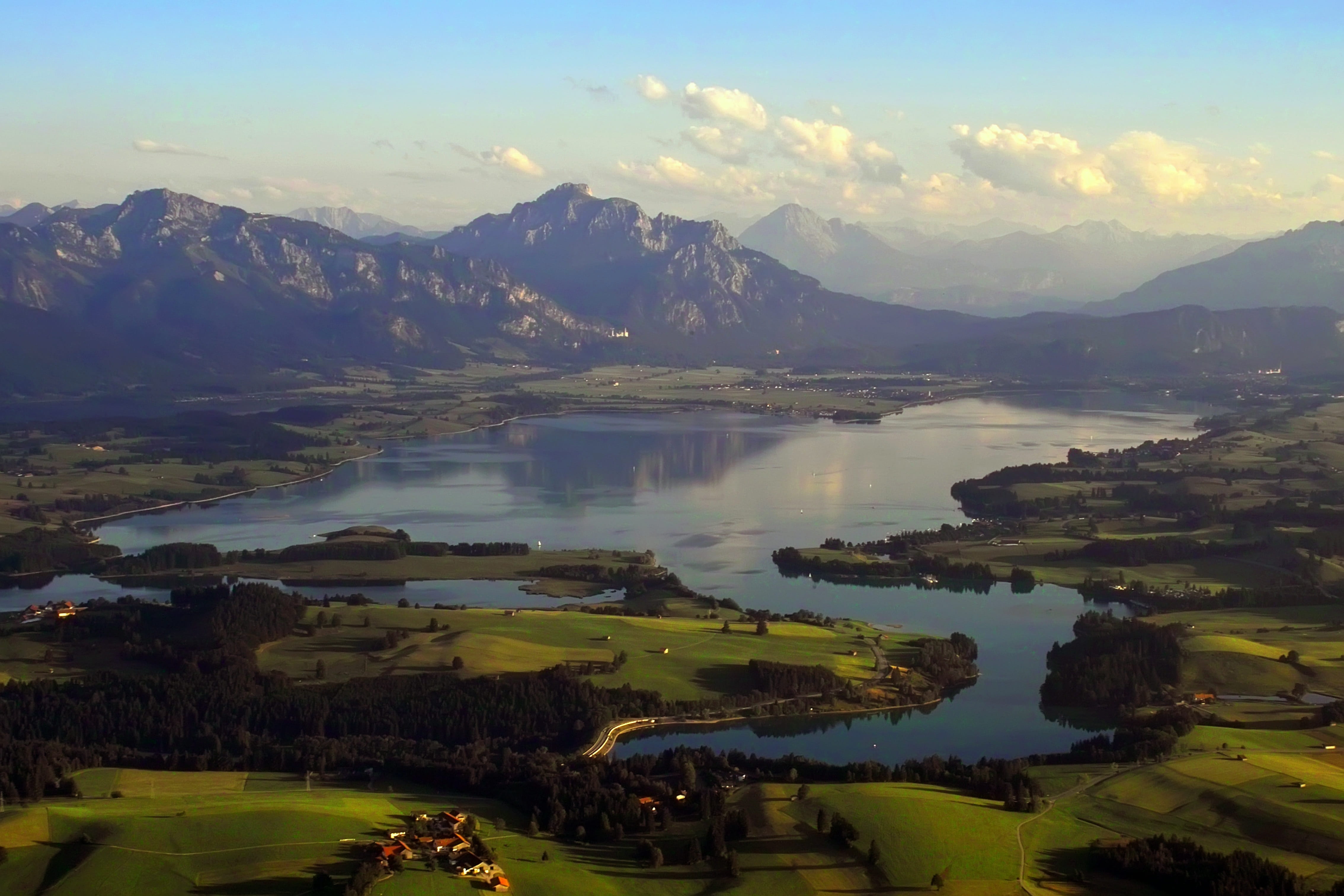 tree, summer, environment, füssen, plant, tranquility, bavaria, no people, allgäu, lake, mountains, nature, 4K, king angle, mountain range, reflection, HD Wallpaper