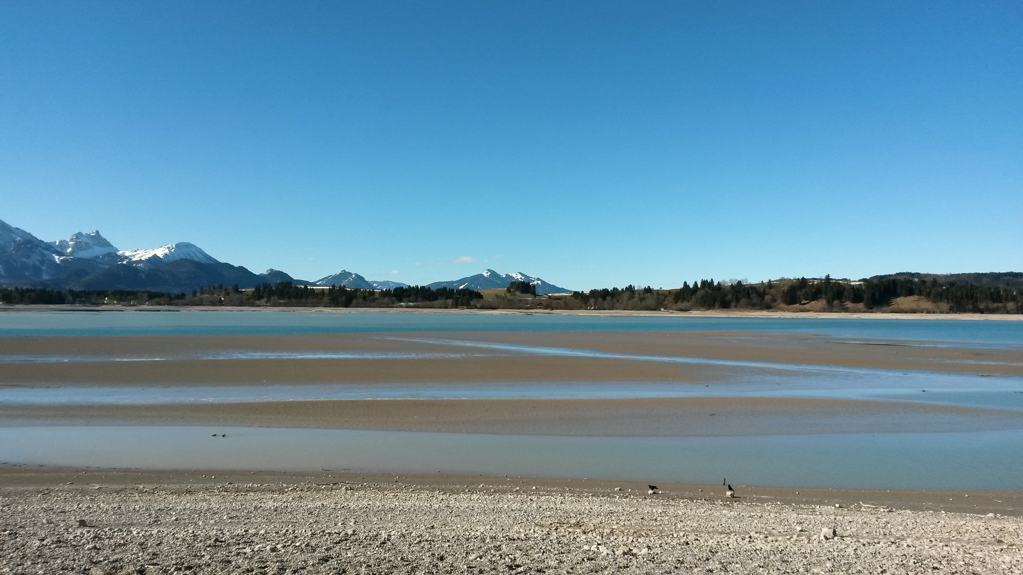 lake, outdoors, bavaria, füssen, alpine, no people, allgäu, water, leisure, blue, landscape, frozen water, bank, sky, rest, lagoon, nature, copy space, HD Wallpaper