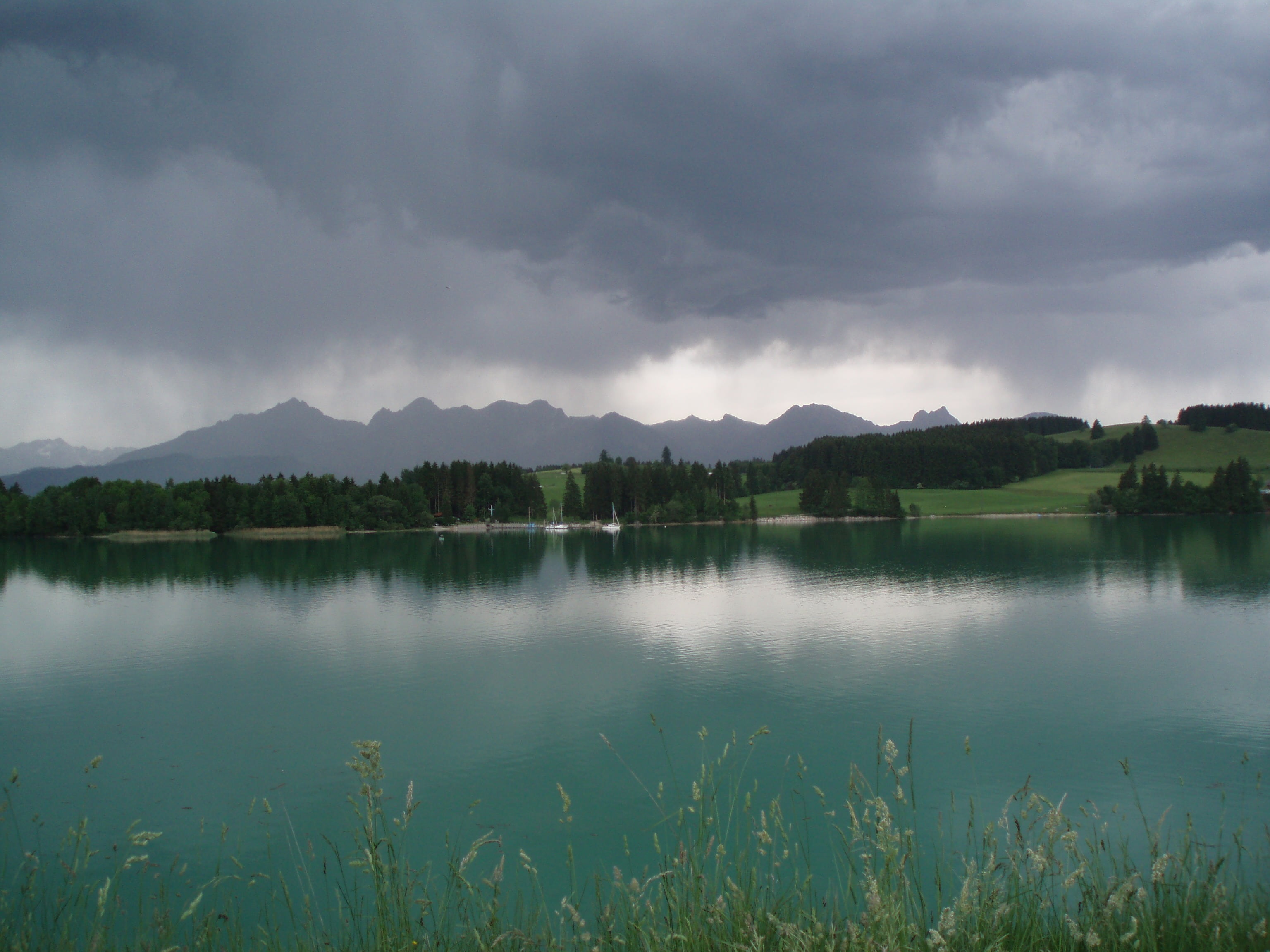 body, storm, scenics - nature, photography, grass, gewitterm, cloud - Sky, lake forggensee, idyllic, non-urban scene, landscape, reflection, beauty in nature, HD Wallpaper