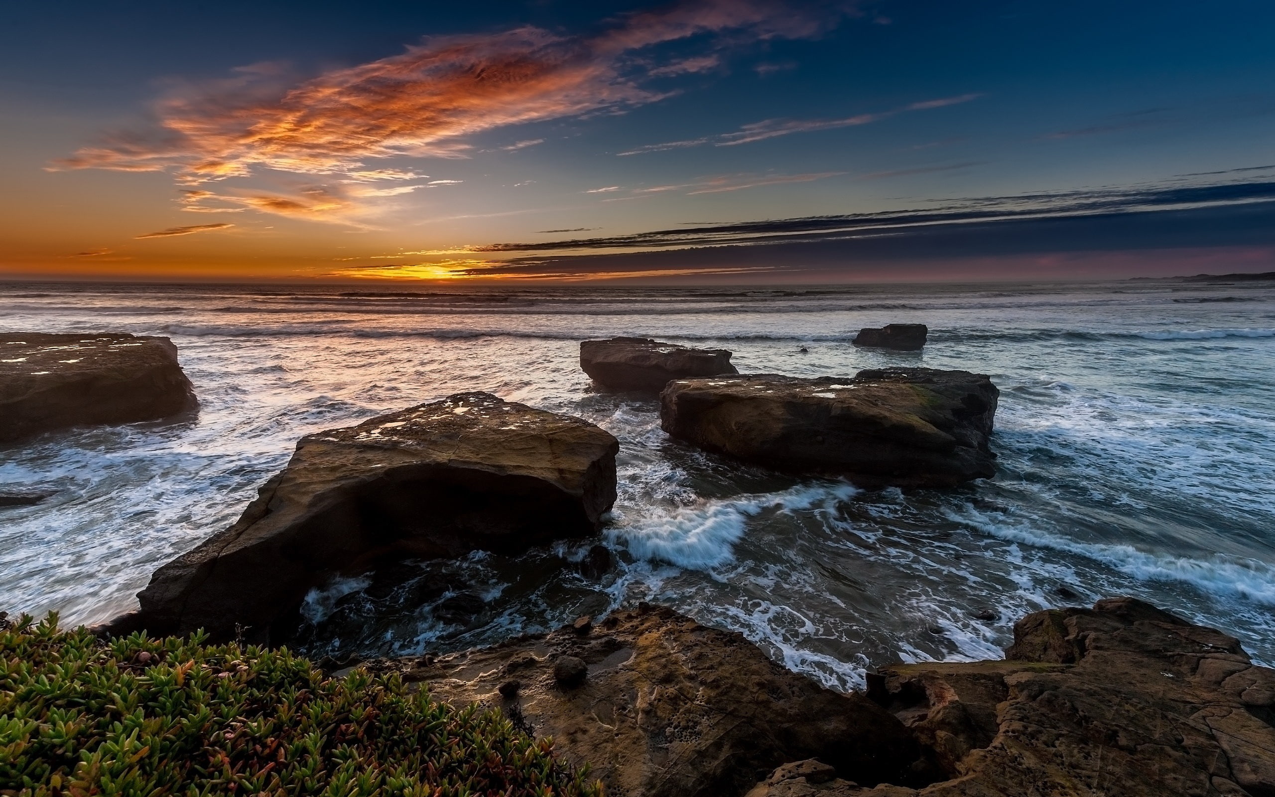 seashore, brown, 2K, Sea, Rocks, Evening, Sunset, HD Wallpaper