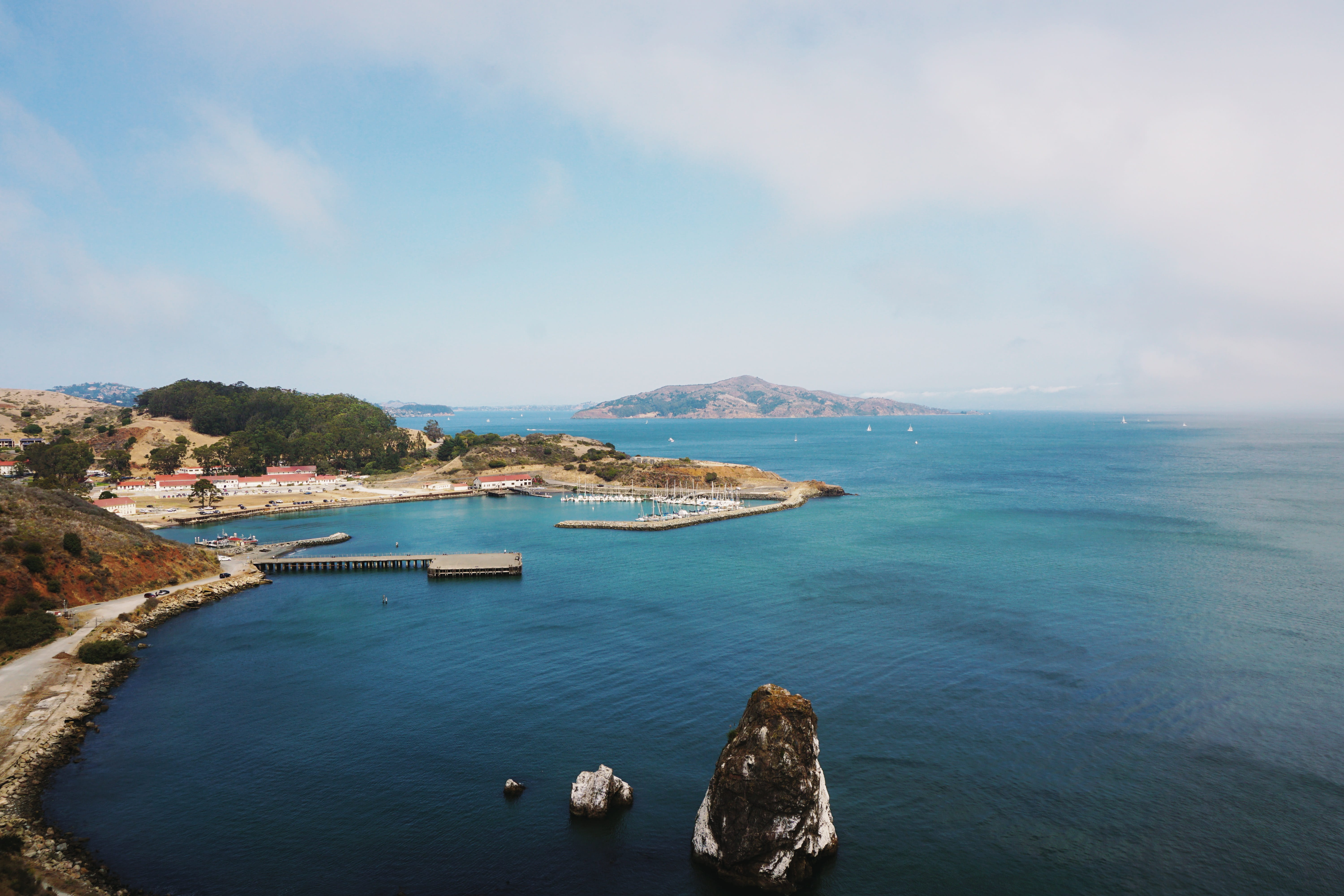 nature, peaceful, sky, golden gate bridge, 5K, lake, richardson bay, transportation, land, water, united states, sea, jetty, islands, bay, island, idyllic, HD Wallpaper