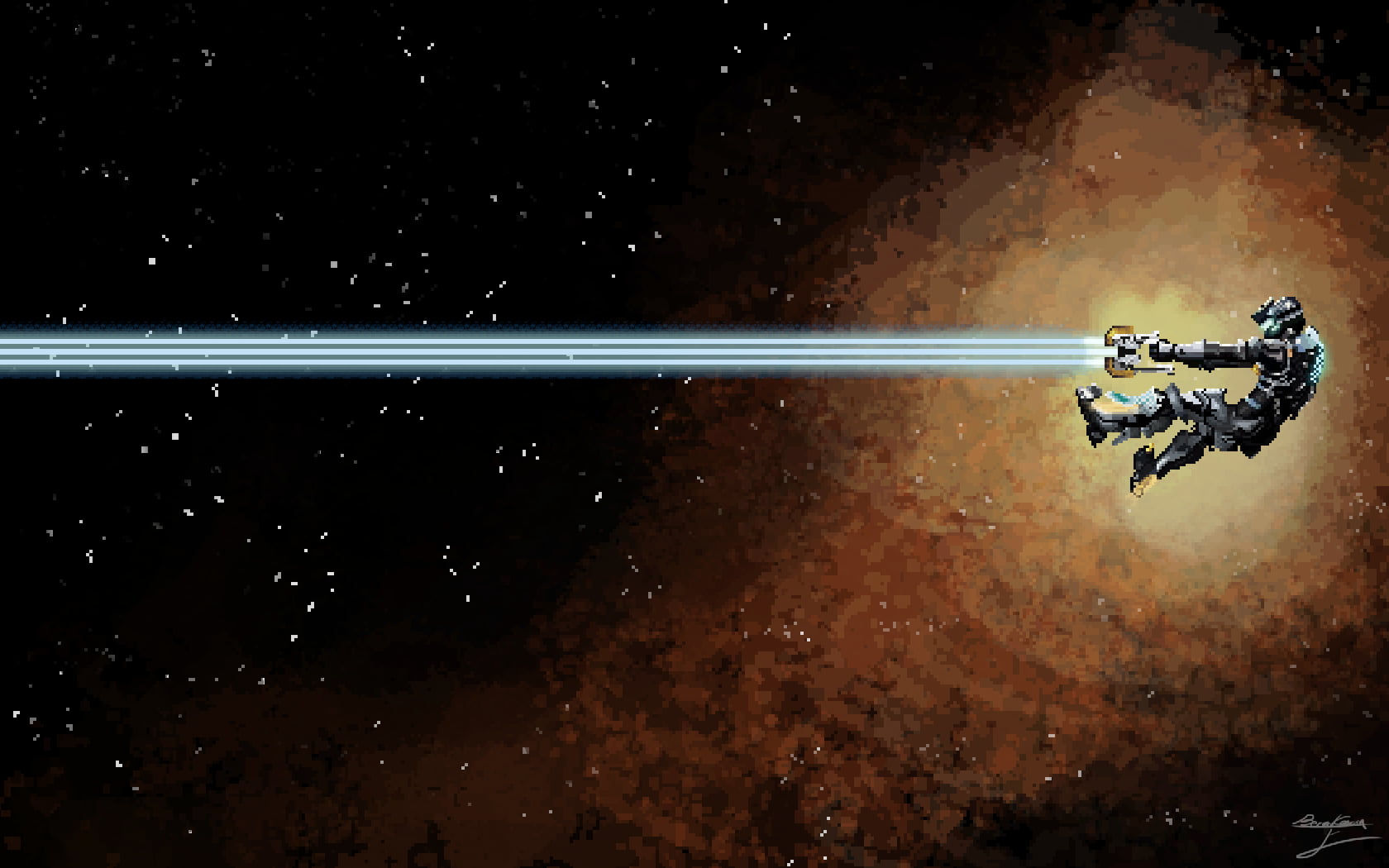 artwork, digital, digital art, video games, 720P, space, stars, pixel art, Dead Space, HD Wallpaper