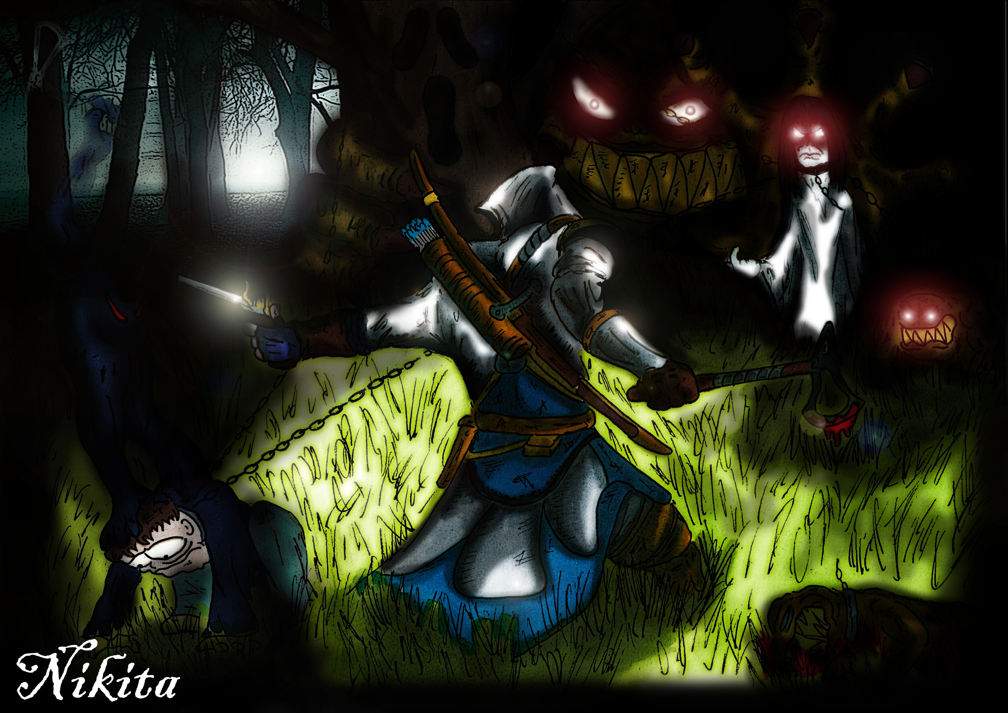 Evil, Pixel Art, 2K, Dead, Devil, death, fantasy Art, HD Wallpaper