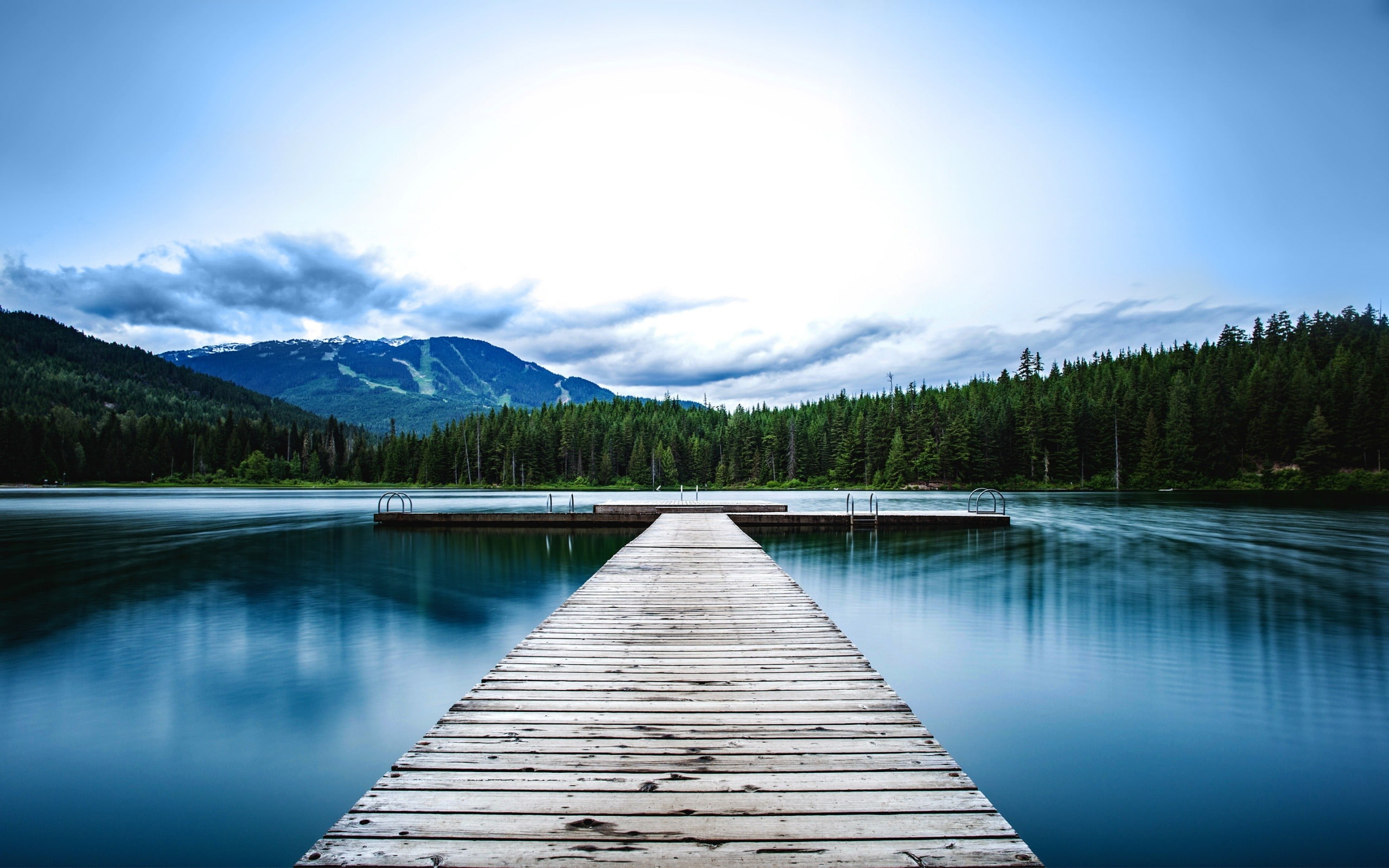 tranquility, dock, water, cloud - sky, wa, reflection, idyllic, plant, sky, coast, pier, lake, mountain range, non-urban scene, mountains, whistler, no people, HD Wallpaper