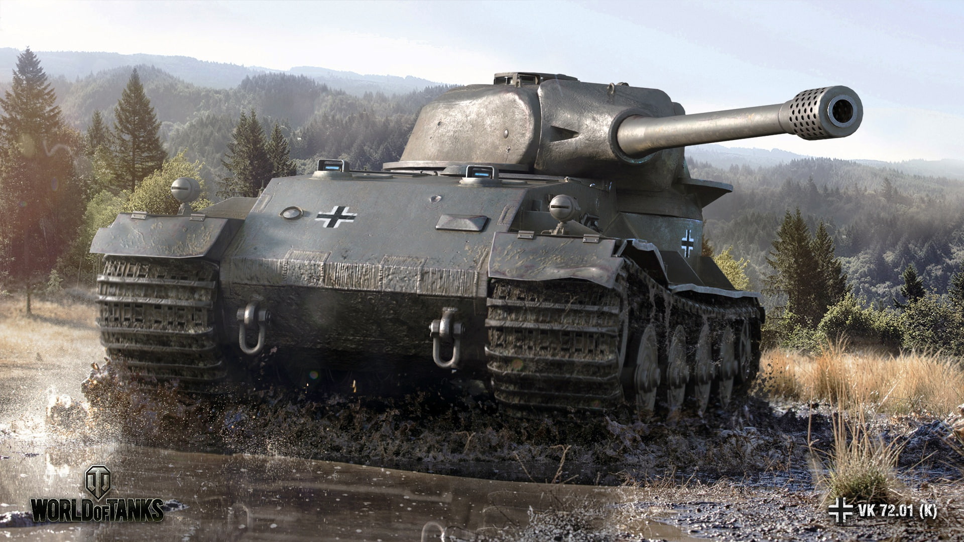 World of Tanks, trees, tank, heavy, puddle, VK 72.01 (K), landscape, dirt, 1080P, German, forest, HD Wallpaper