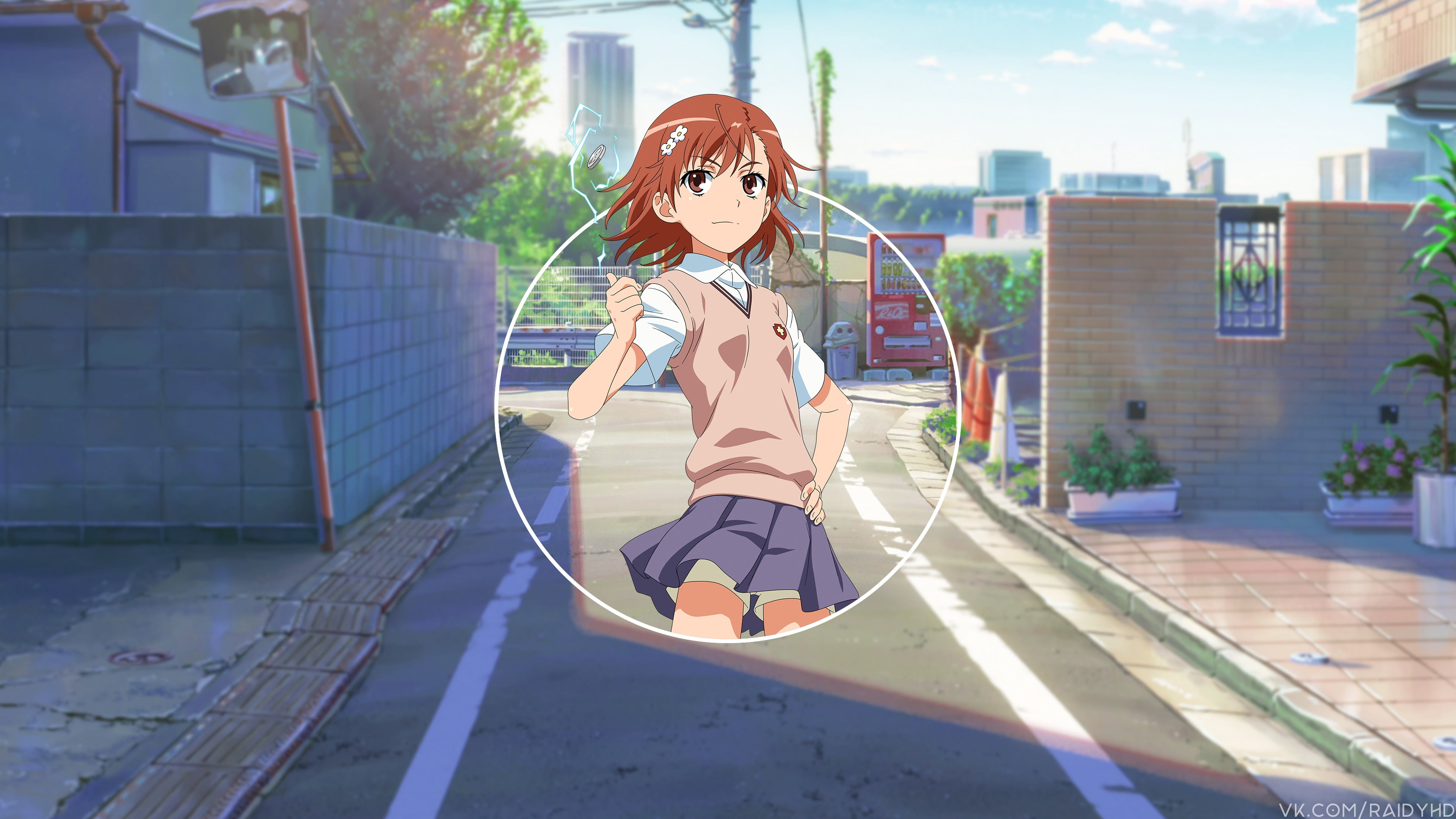 nature, real people, leisure activity, looking at camera, outdoors, front view, anime, holding, anime girls, architecture, casual clothing, built structure, HD Wallpaper