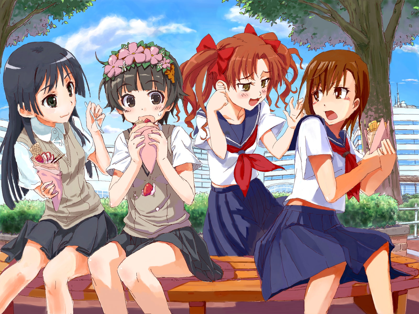 saten, seifuku, misaka, shirai, kazari, mikoto, aru, index, 720P, ruiko, kuroko, railgun, food, kagaku, flowers, uiharu, majutsu, HD Wallpaper
