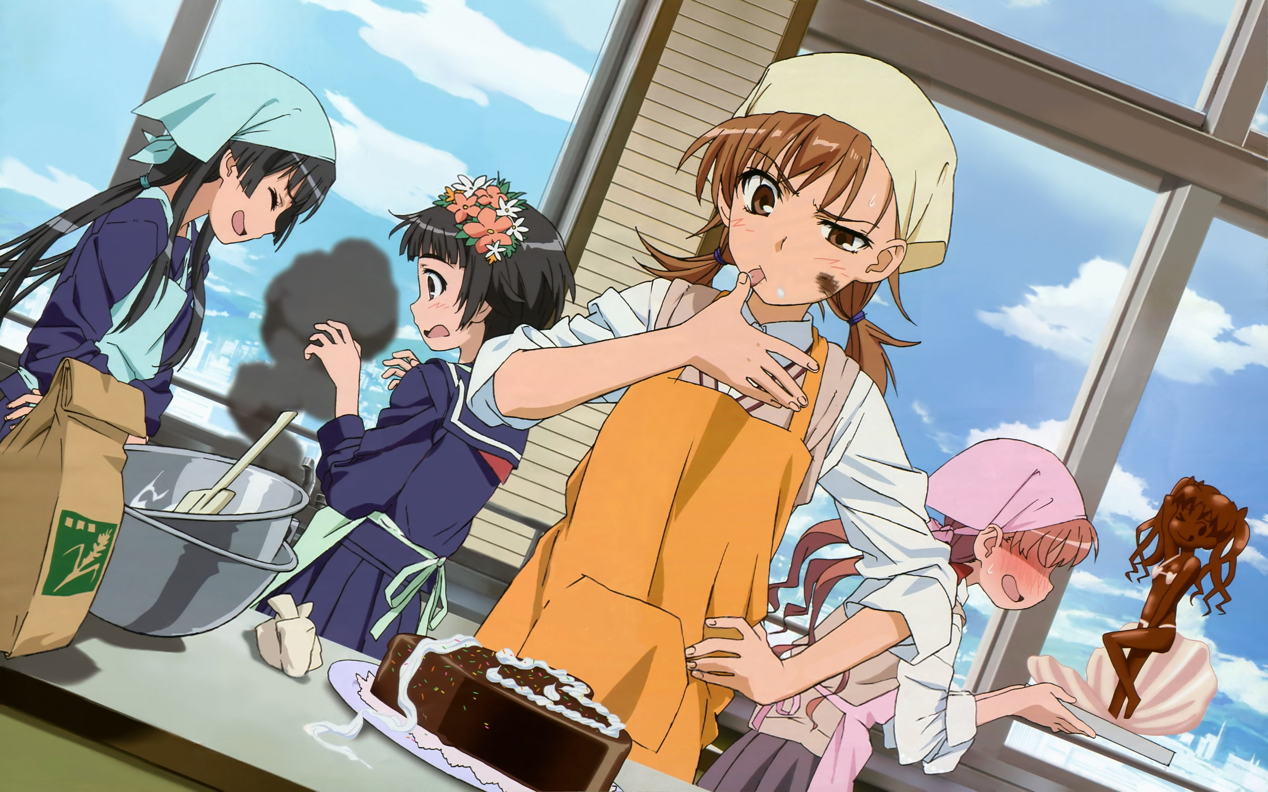 index, shirai, kuroko, ruiko, misaka, kagaku, 2K, railgun, majutsu, cake, saten, mikoto, kazari, aru, apron, uiharu, HD Wallpaper