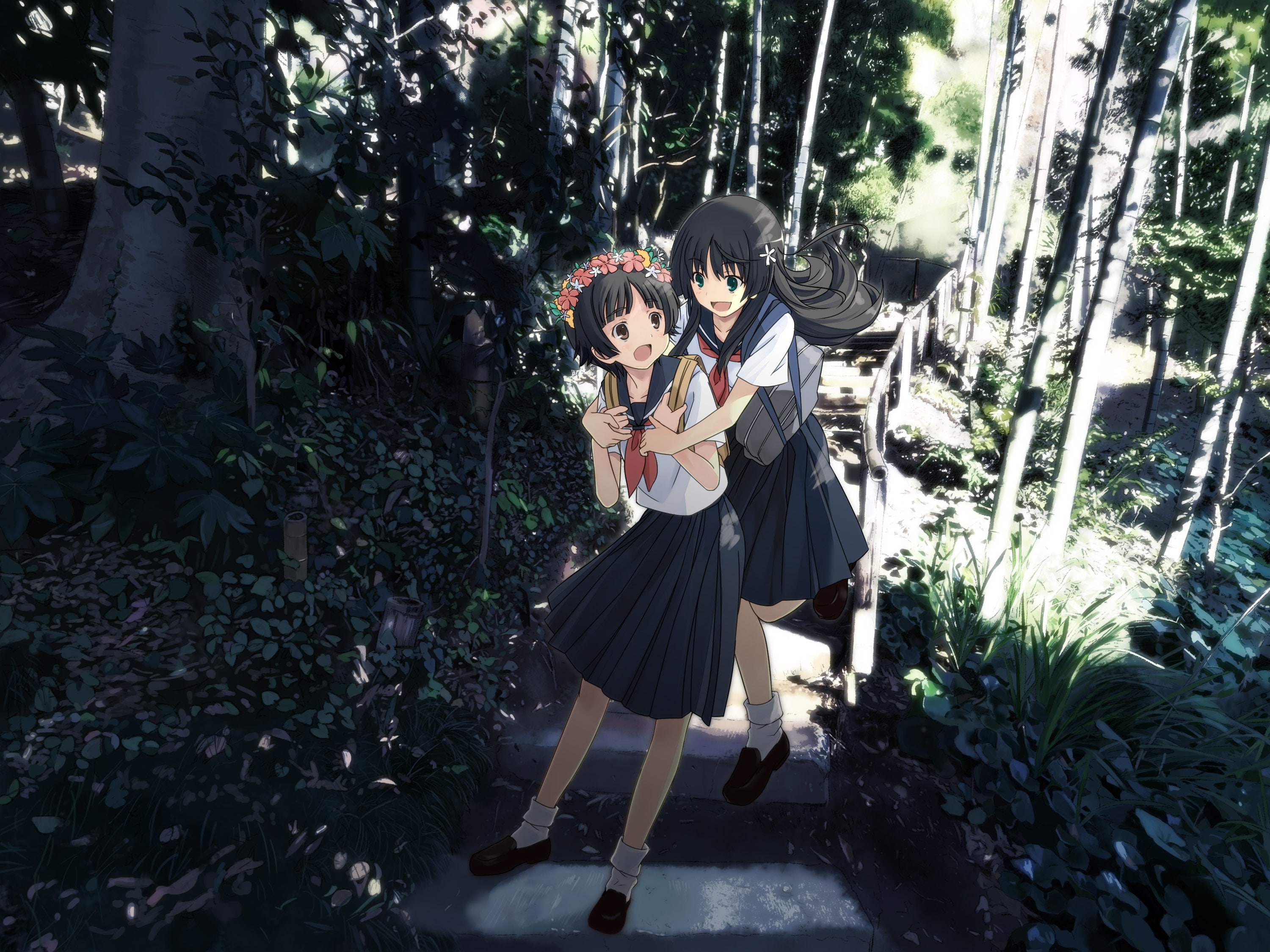 uiharu, kagaku, index, tree, maguro, majutsu, iwamoto, stairs, 2K, railgun, kazari, saten, forest, aru, seifuku, ruiko, HD Wallpaper