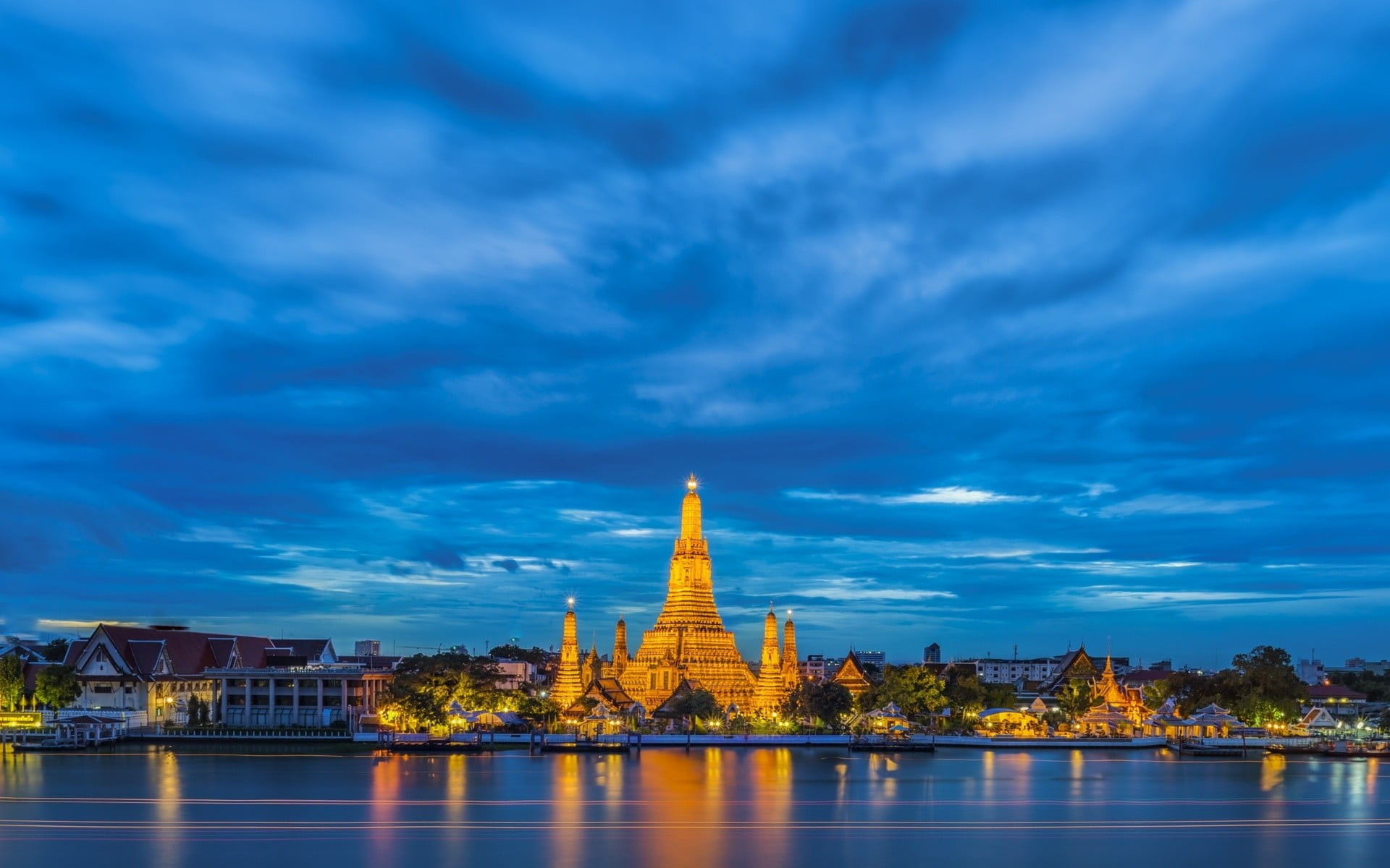 waterfront, outdoors, building exterior, red, nature, city, river, built structure, 1080P, cloud - sky, travel destinations, no people, temple, belief, HD Wallpaper