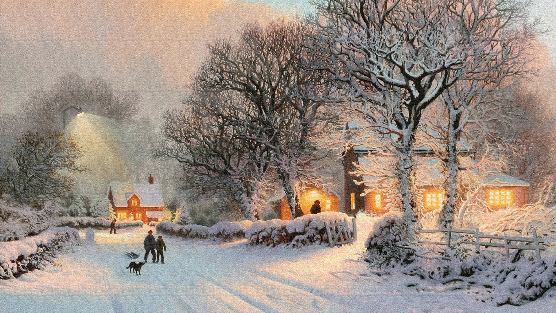 winter, snow, cold temperature, illustration, snowing, plant, building exterior, nature, trees, frozen, building, urban, built structure, street, architecture, HD Wallpaper