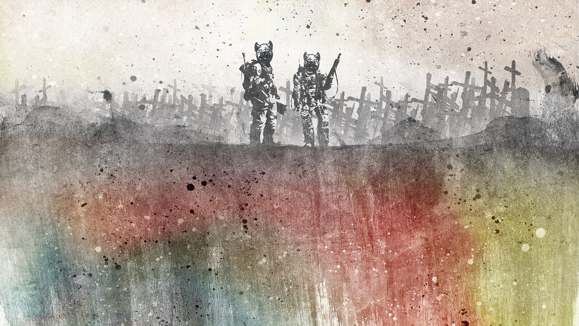 abstract, digital art, artwork, drop, window, front, soldier, multicolored, wet, suits, water, architecture, built structure, crosses, full frame, fantasy art, HD Wallpaper
