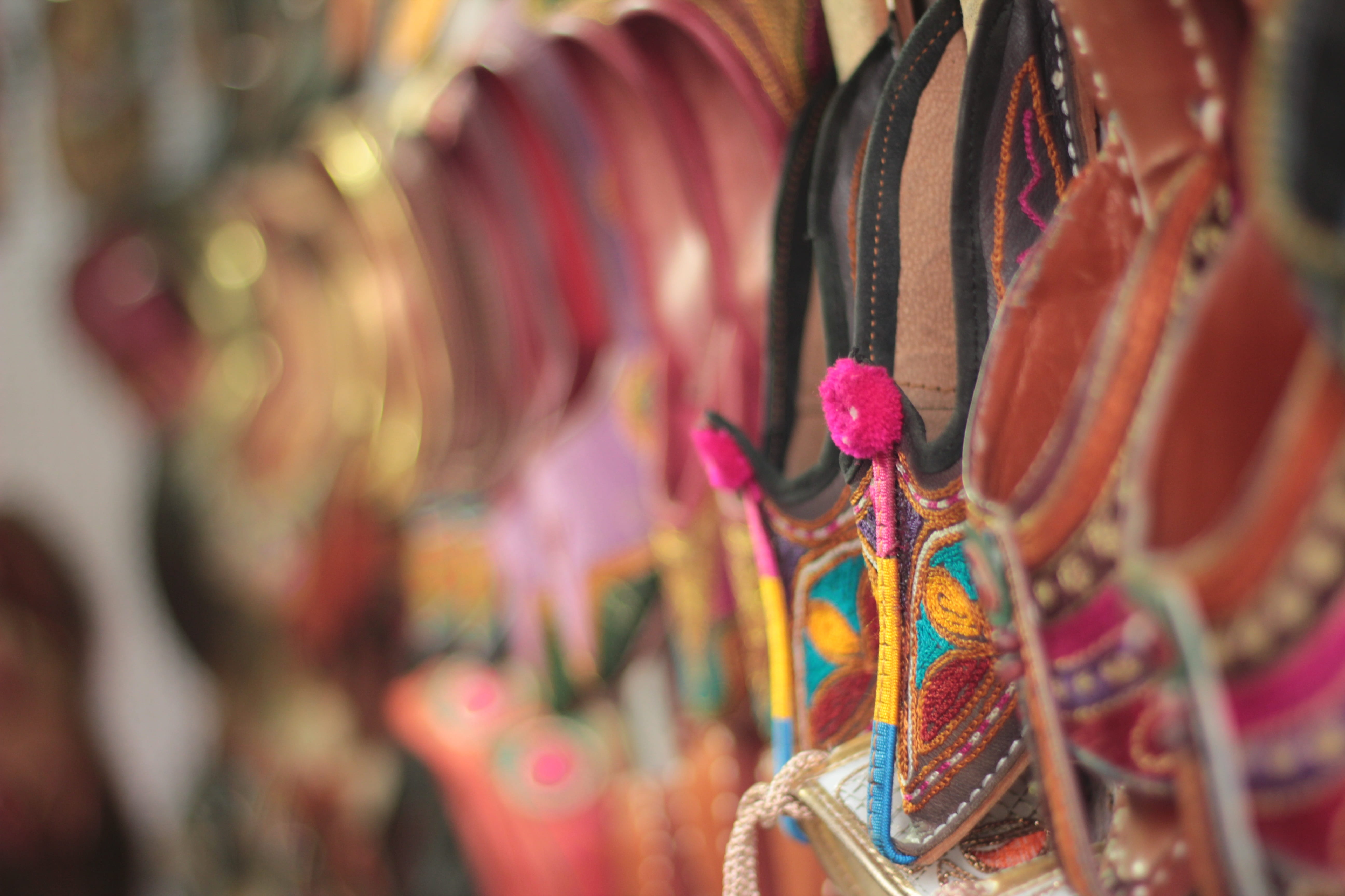 asia, colorful, large group of objects, handmade, culture, fashion, foot wear, rajasthani, shoe, close-up, retail display, ornate, fashionable, sale, business, HD Wallpaper