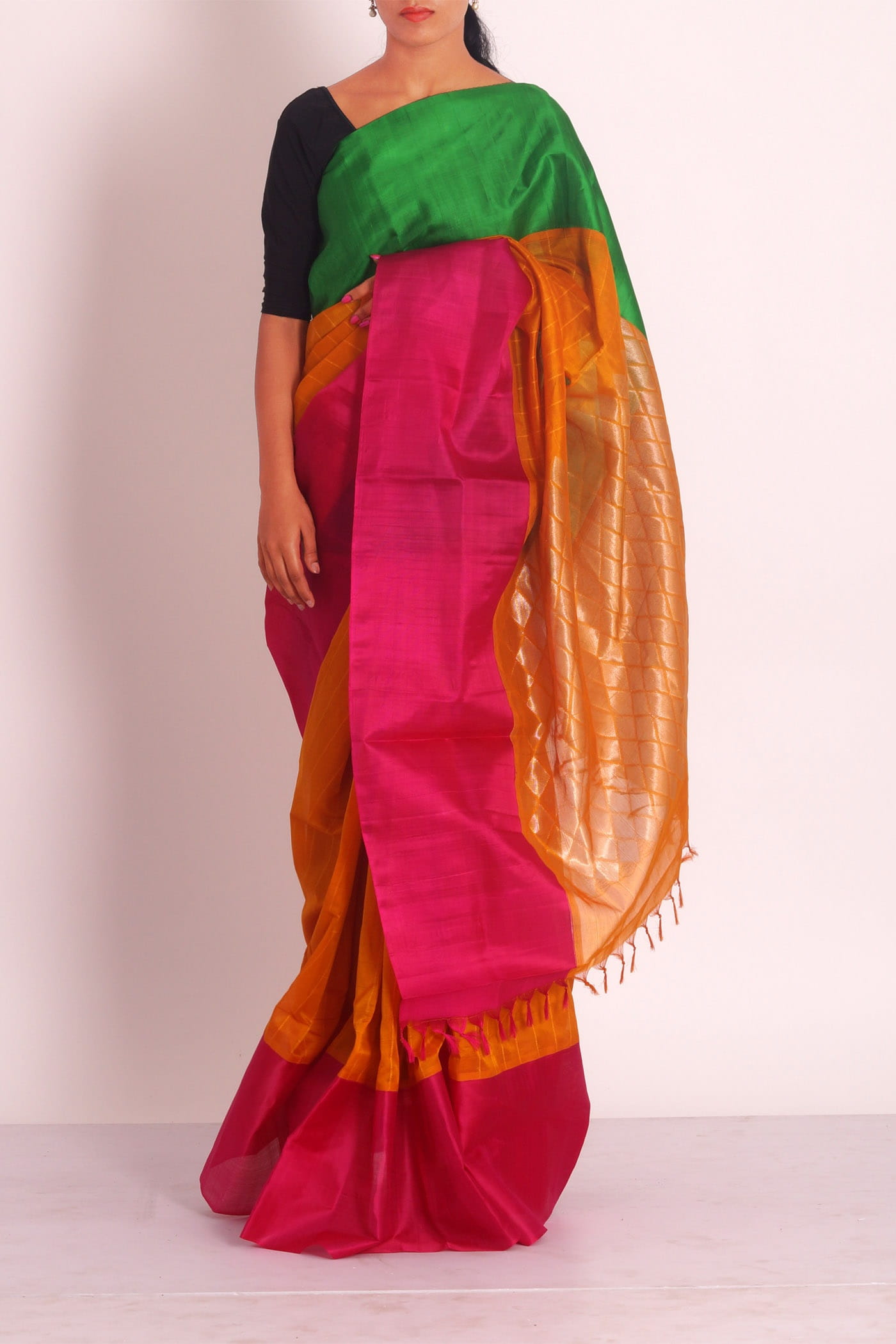 kollam sarees, 1080P, model, womens wear, obscured face, women fashion, orange, exclusive, indoors, sari, one person, Kollam, indian, handloom cotton, Phone HD Wallpaper
