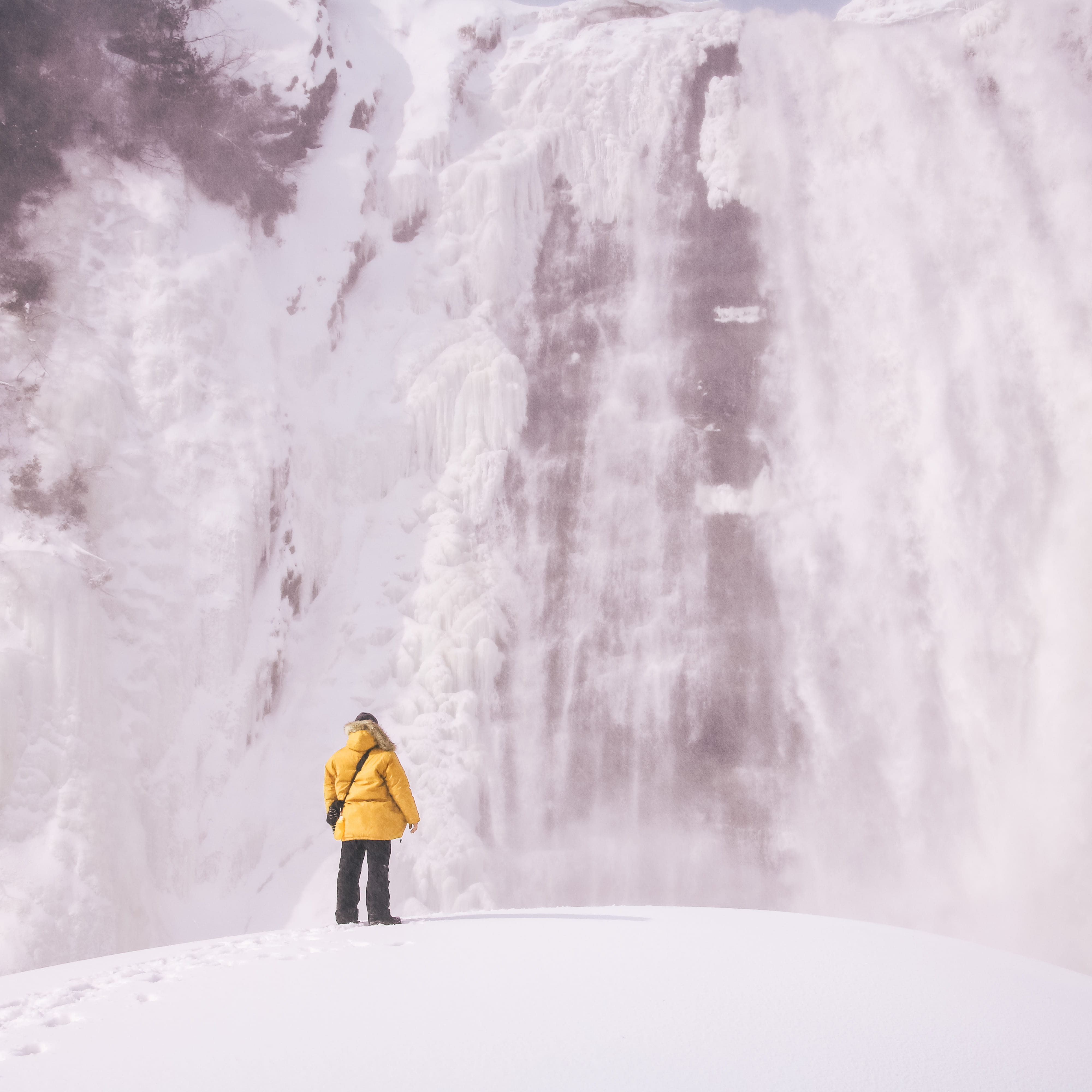 leisure activity, man, outdoor, unrecognizable person, human, one person, cold temperature, 4K, waterfalls, view, full length, men, extreme weather, activity, Phone HD Wallpaper