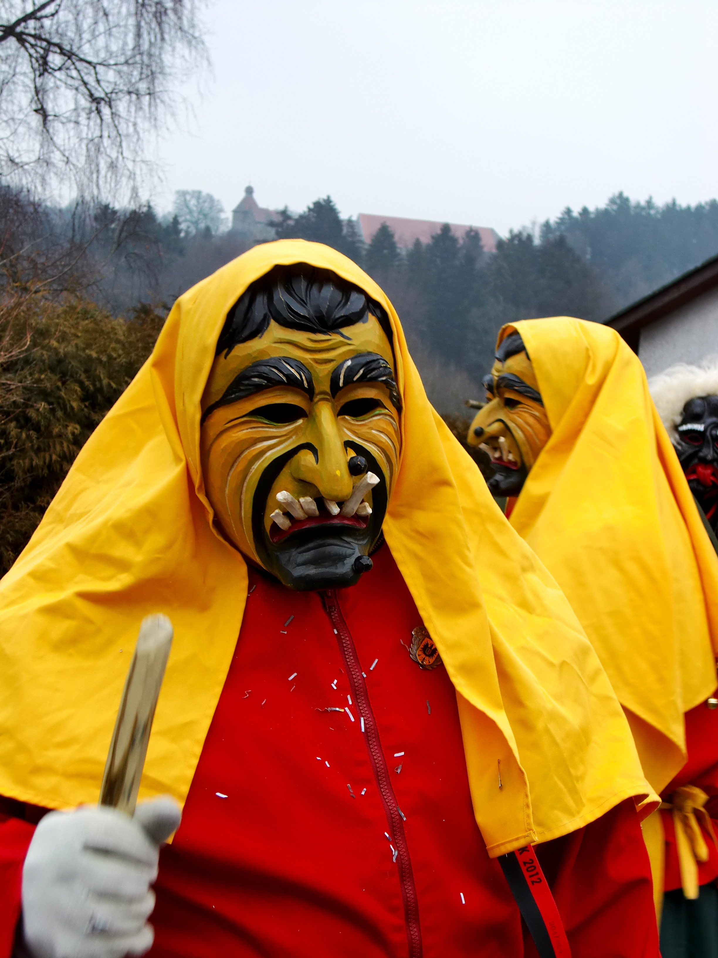 clothing, hood, day, emotion, holding, dress, panel, front view, 2K, costume, aggression, obscured face, yellow, hood - clothing, lifestyles, people, mask, Phone HD Wallpaper