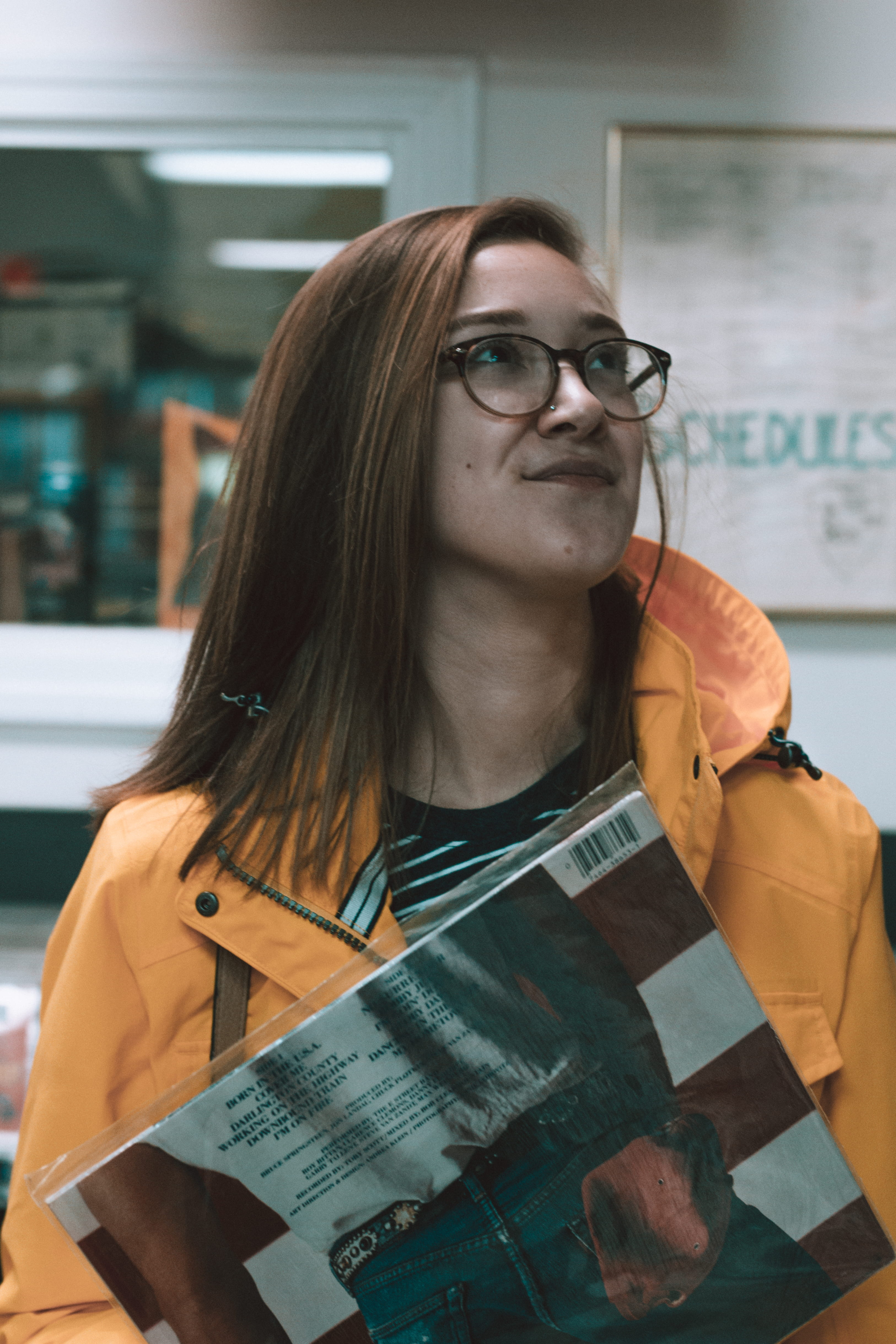 indoors, nerd, records, looking, vinyl, raincoat, smart, one person, headshot, young adult, leisure activity, glasses, eyeglasses, portrait, pawn, tape, Phone HD Wallpaper