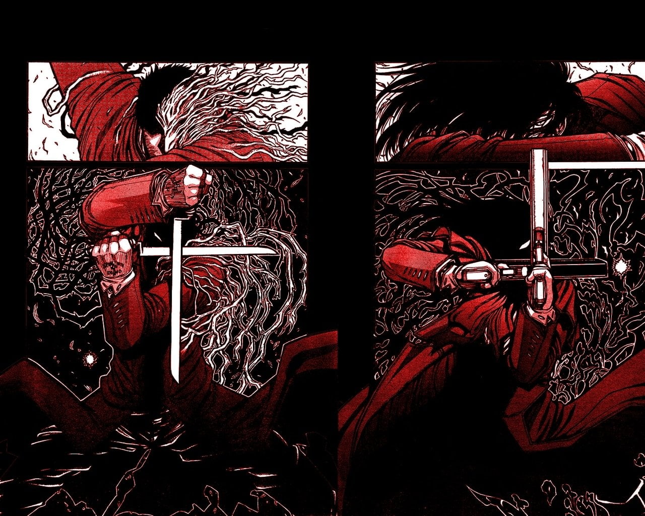 Anime, full frame, metal, helsing, sport, Hellsing, backgrounds, protection, representation, red, close-up, textile, alucard, pattern, art and craft, HD Wallpaper