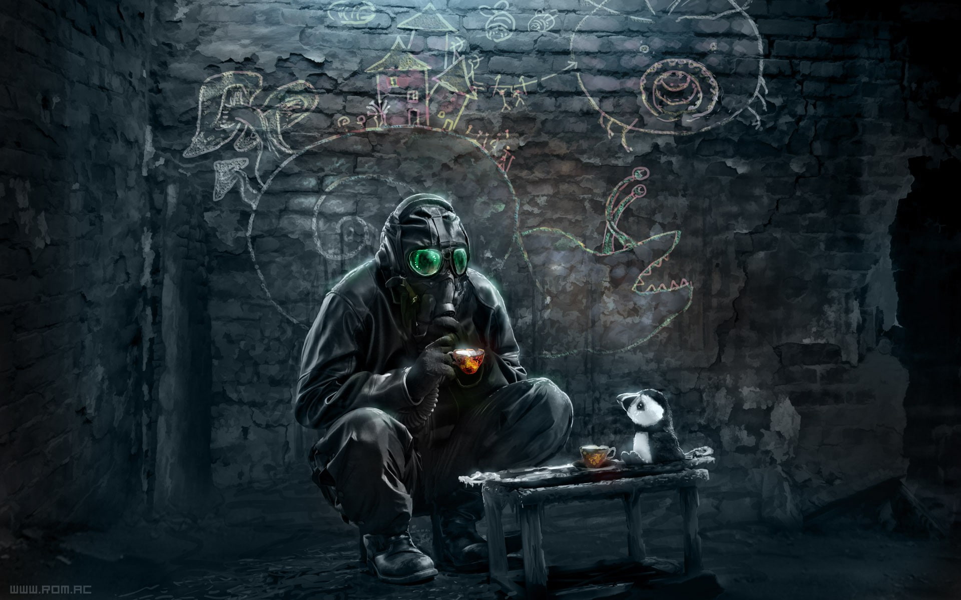 fiction, art, masks, romantically, gas, digital, paintings, S, tea, alexius, 1080P, vitaly, airbrushed, Party, apocalyptic, science, HD Wallpaper