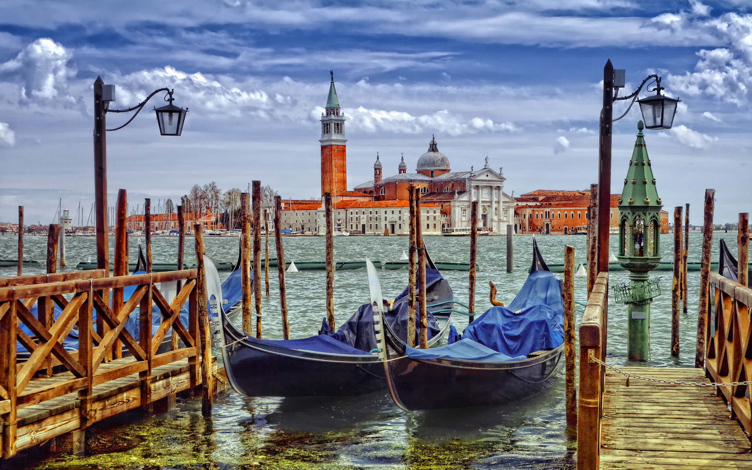 marco, sky, san, desktop, water, channel, piazza, 2K, hd, venice, great, gondola, italy, speaker, lanterns, HD Wallpaper
